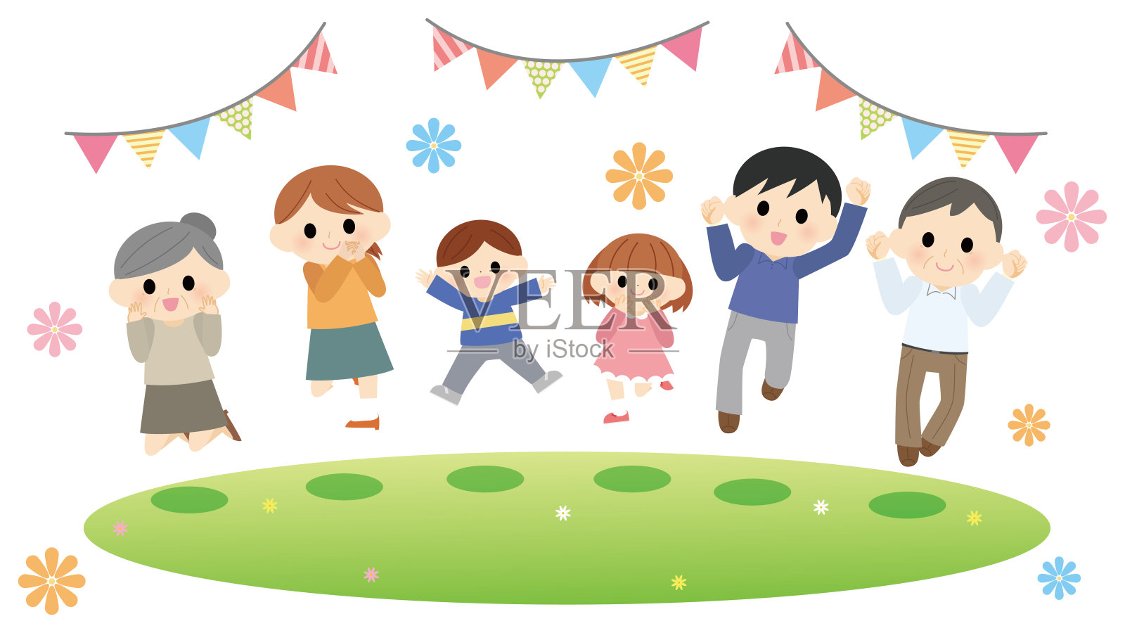 三代家庭跳插图插画图片素材