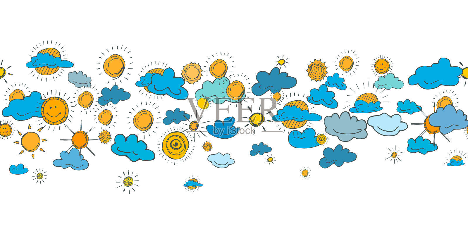 矢量天气符号的无缝模式插画图片素材