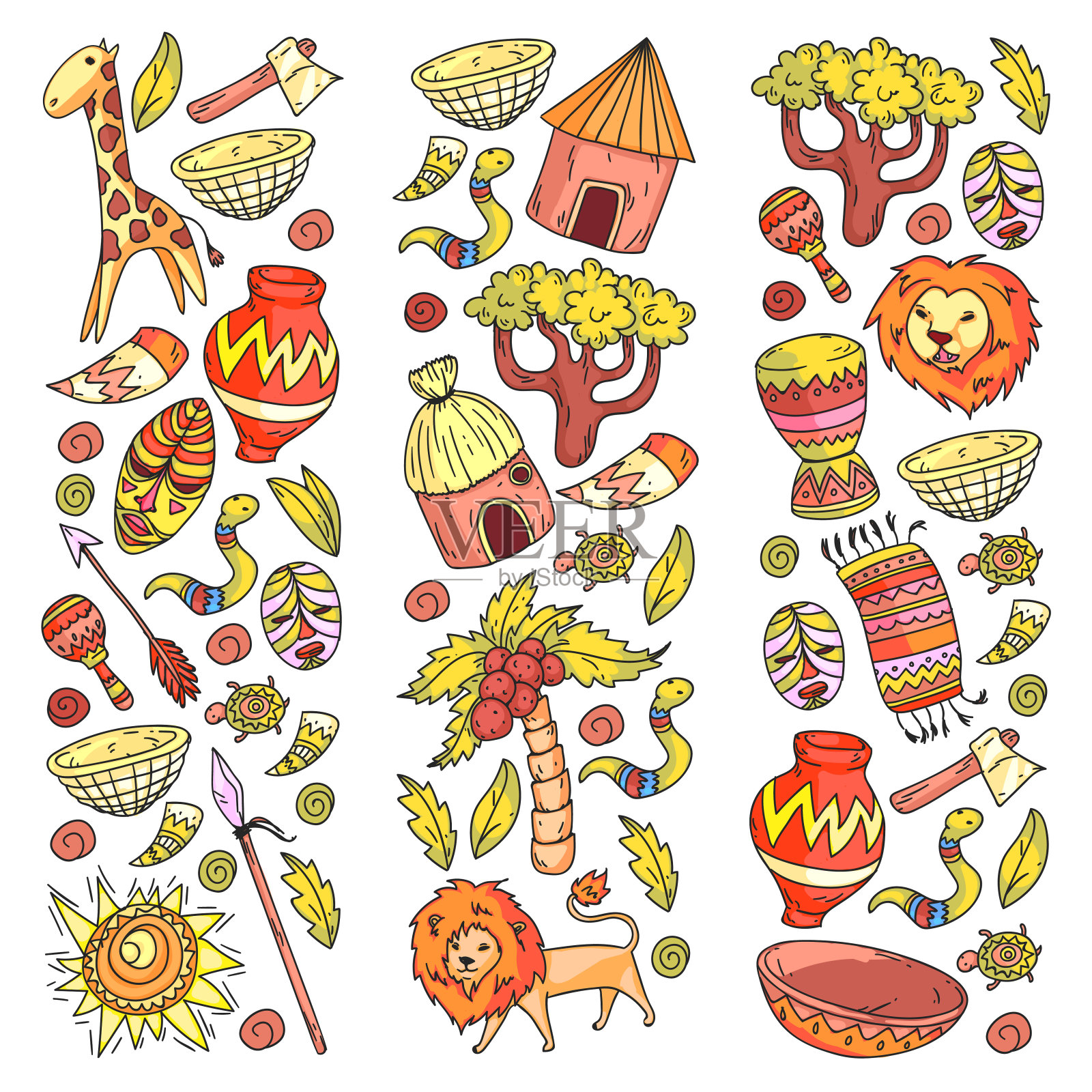 民族图案儿童织物、纺织品、托儿所墙纸。矢量插图。非洲动物,给小孩子的部落元素。插画图片素材