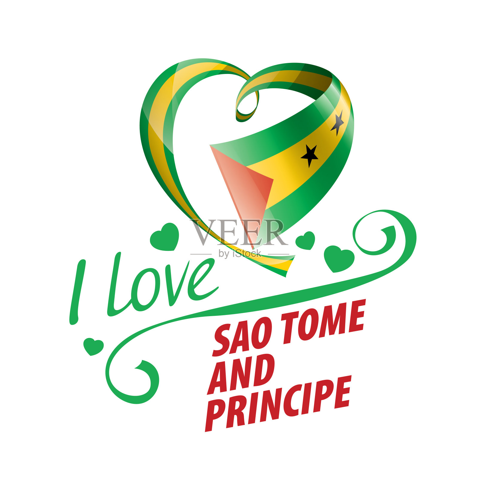 心形的圣多美普林西比国旗,上面刻着“我爱圣多美普林西比”字样。矢量图设计元素图片