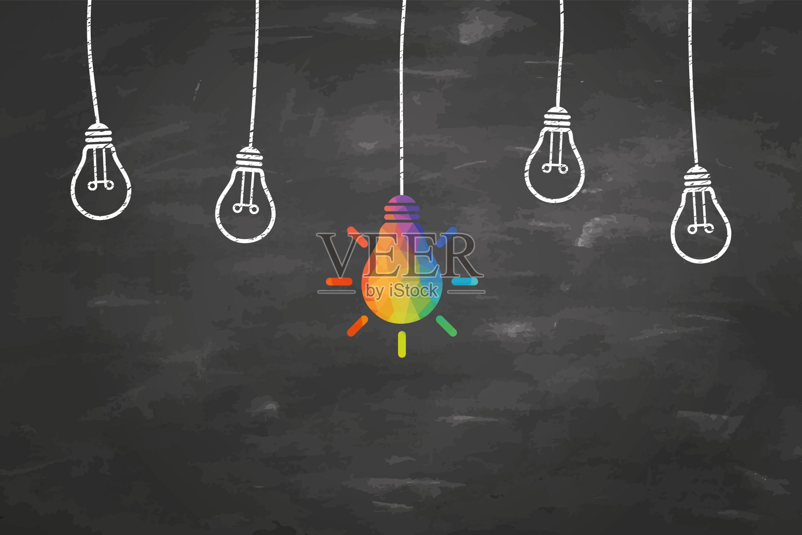 创意概念与灯泡在黑板的背景插画图片素材