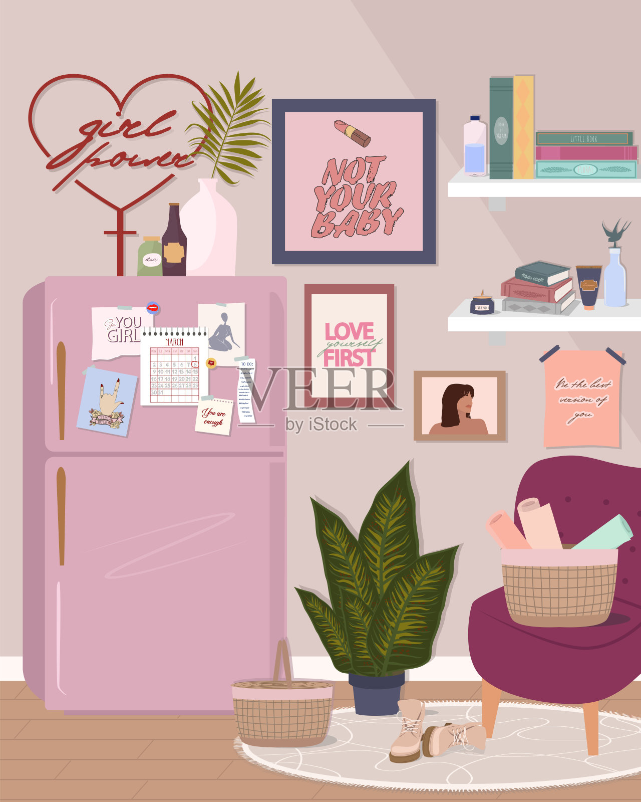 时尚现代舒适的公寓家具插画图片素材