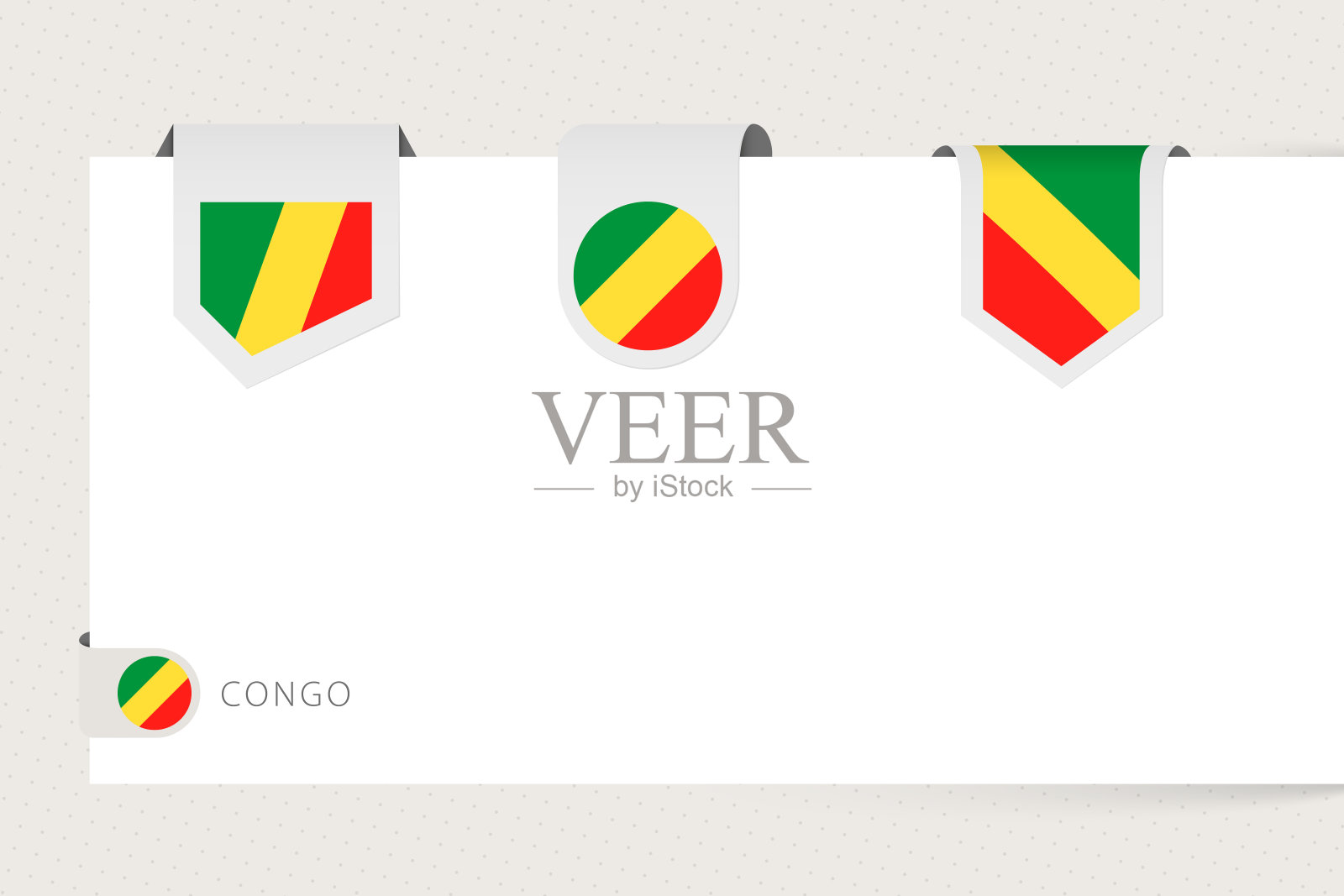 刚果不同形状的标签旗集合。刚果的丝带旗模板插画图片素材