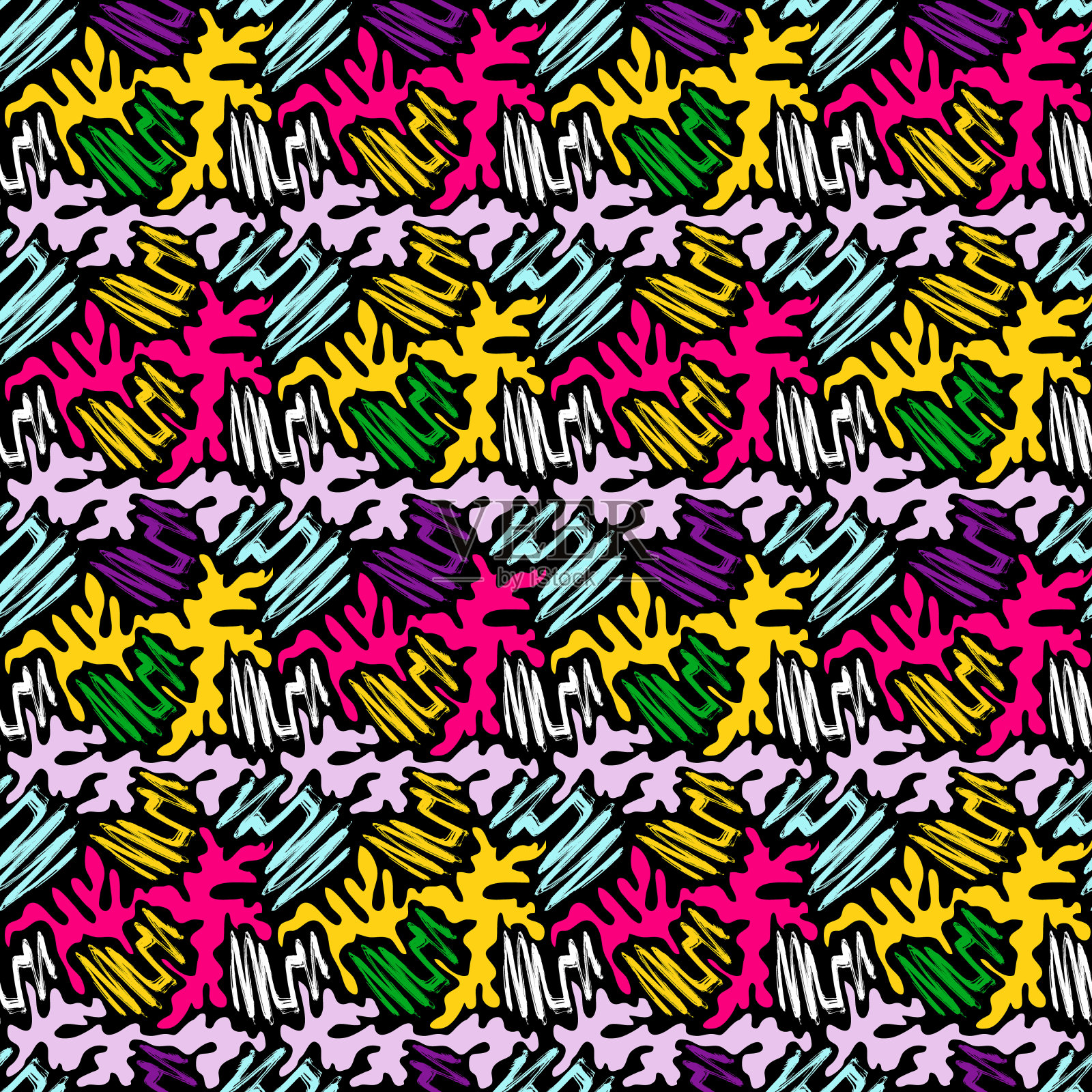 小几何物体色彩抽象无缝民族图案涂鸦风格与城市现代风格元素插画图片素材