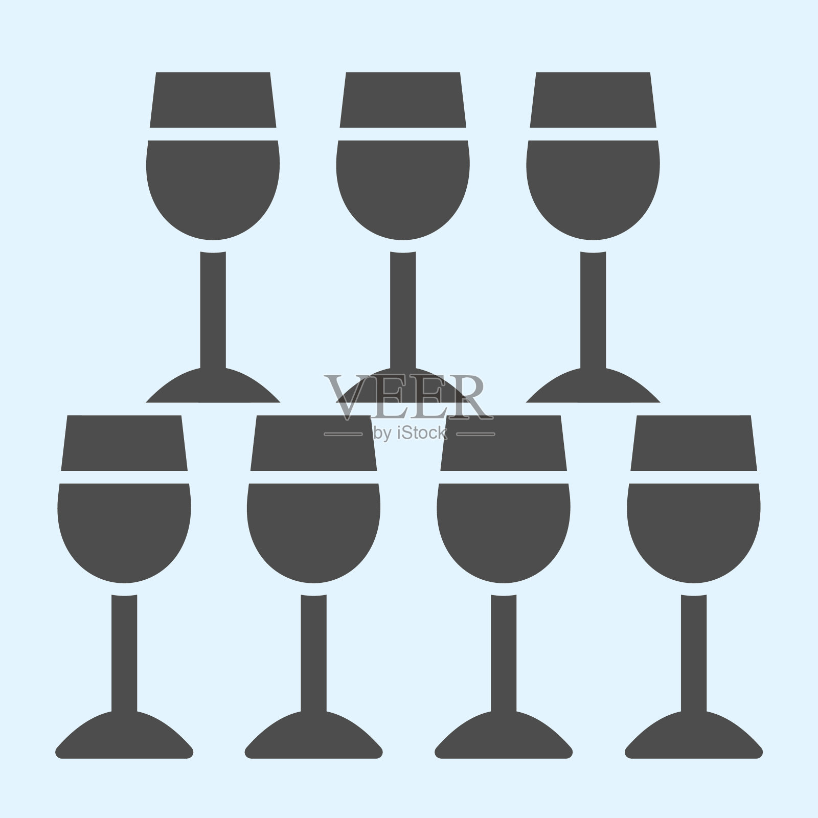 眼镜金字塔立立体图标。香槟酒杯堆叠成塔状。婚礼资产矢量设计概念,白色背景上的象形文字风格,用于web和应用程序。Eps 10。图标素材