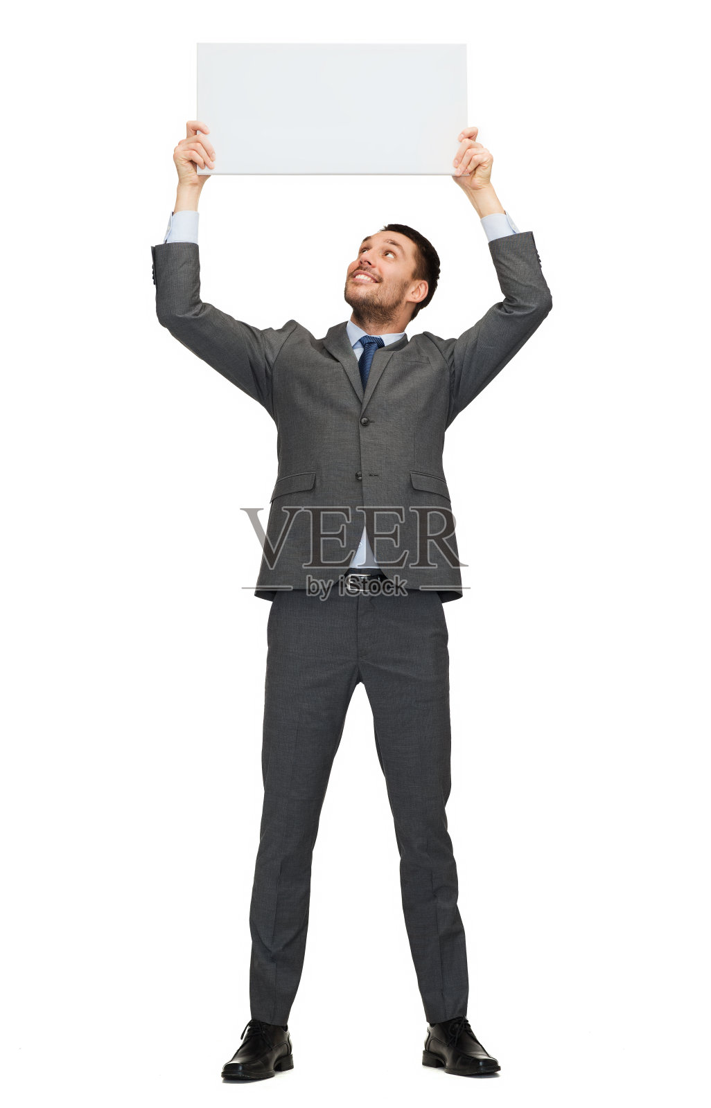 微笑的商人与空白板照片摄影图片