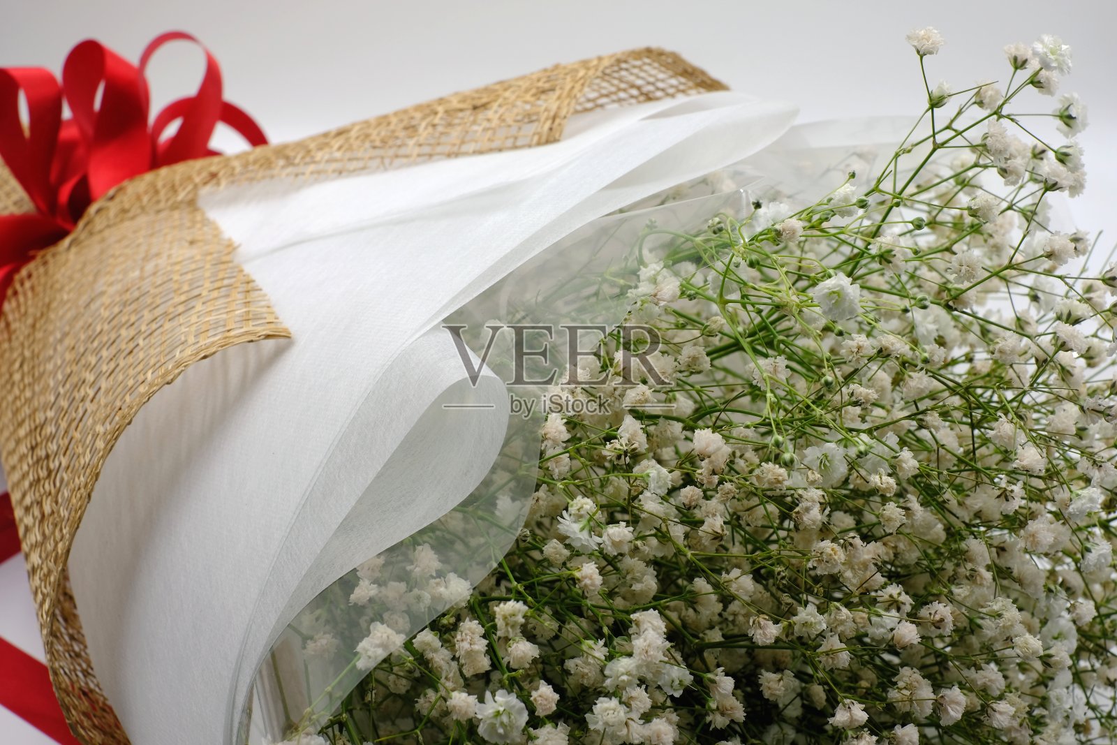 美丽的白色gypsophila花花束在白色的背景照片摄影图片