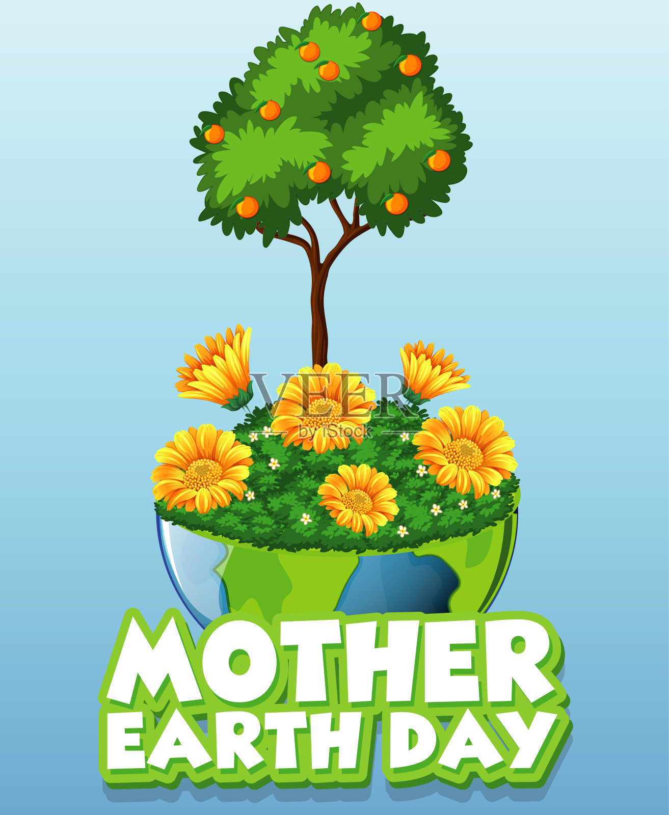 地球母亲日的海报设计与地球上的树和花插画图片素材