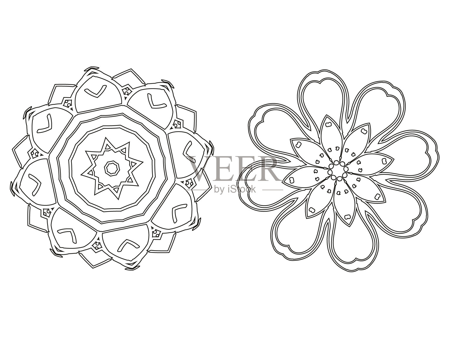 为不同目的手绘的两套曼荼罗。插画图片素材