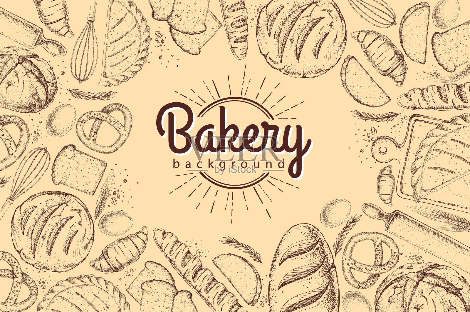 面包店的背景。烘焙产品俯视图插画图片素材