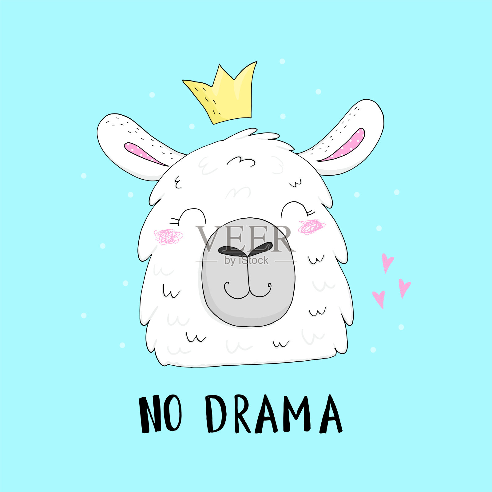 没有戏剧卡与可爱的手画有趣的羊驼。向量打印插画图片素材