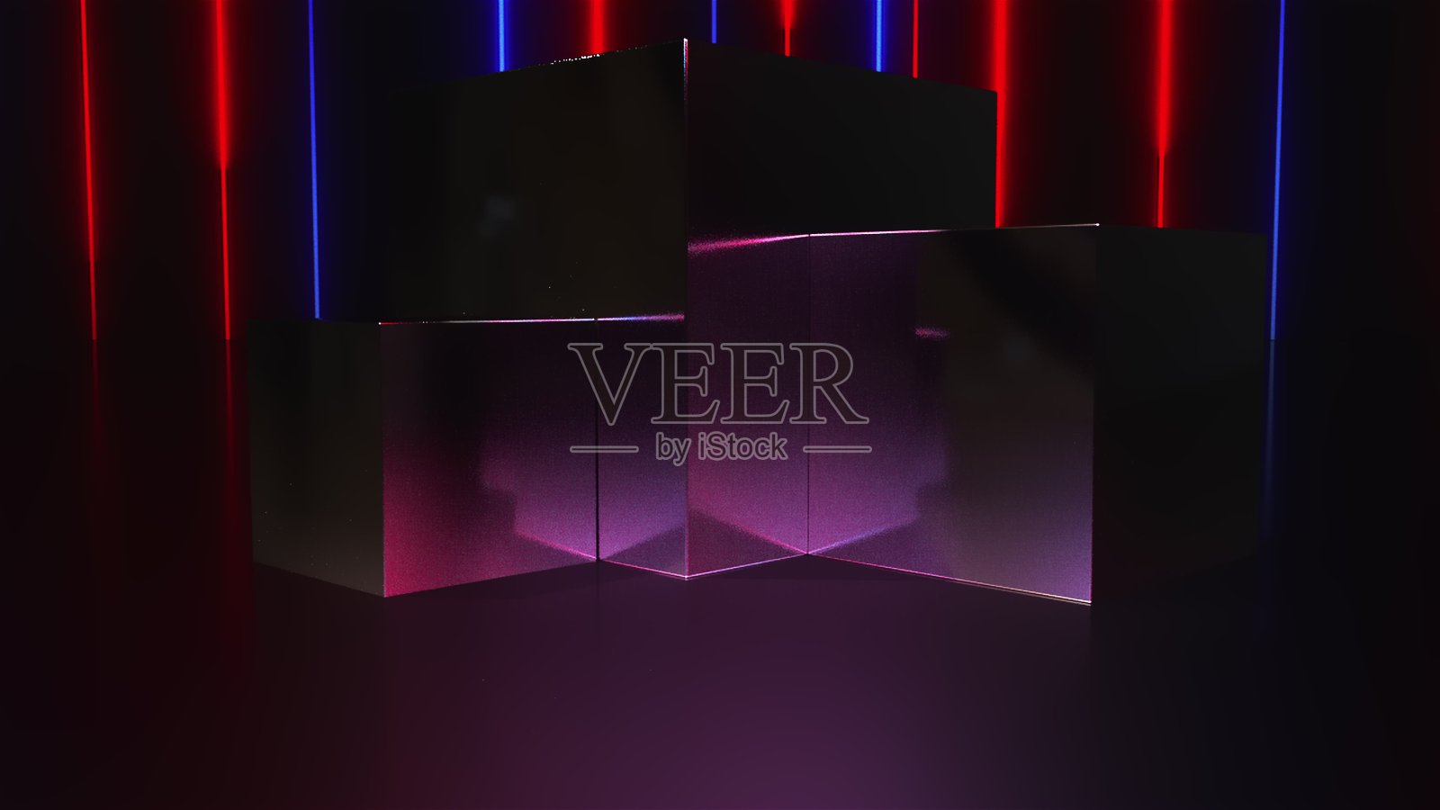 电脑制作了一个基座和一个霓虹线条的陈列柜。3d渲染现代背景照片摄影图片