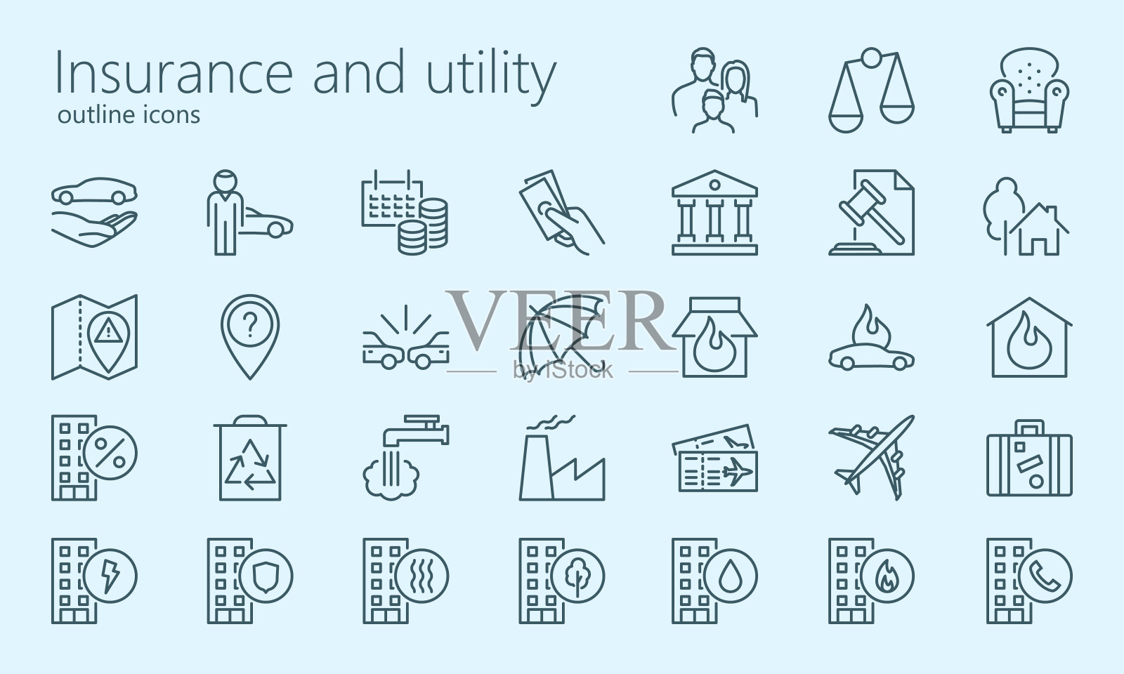 保险和实用程序大纲图标集图标素材