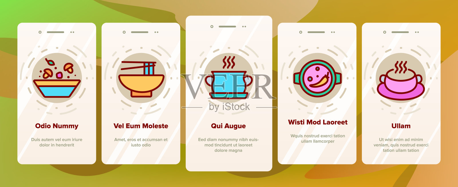 汤不同食谱上的图标设置矢量插画图片素材