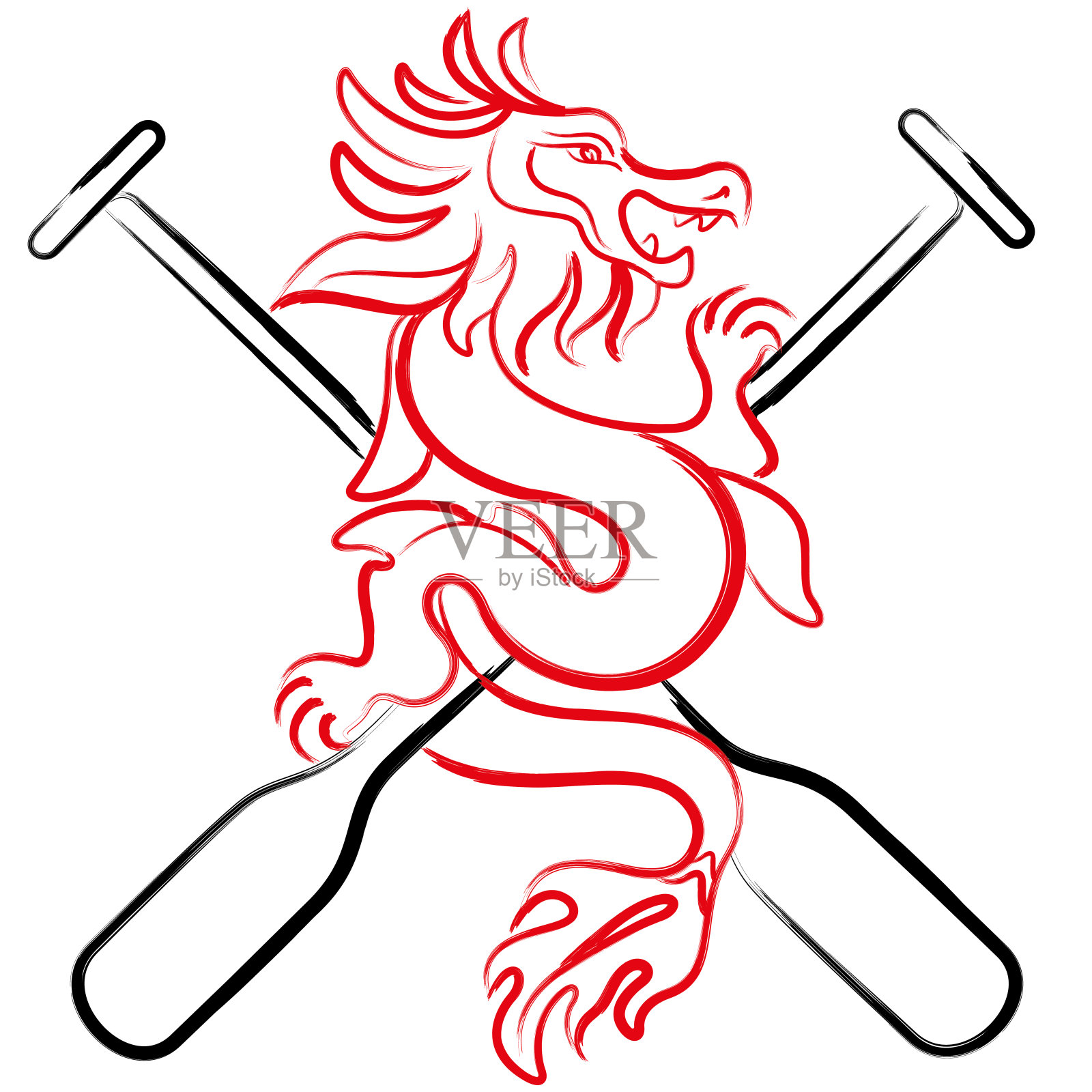 水墨画风格的龙舟图标设计插画图片素材