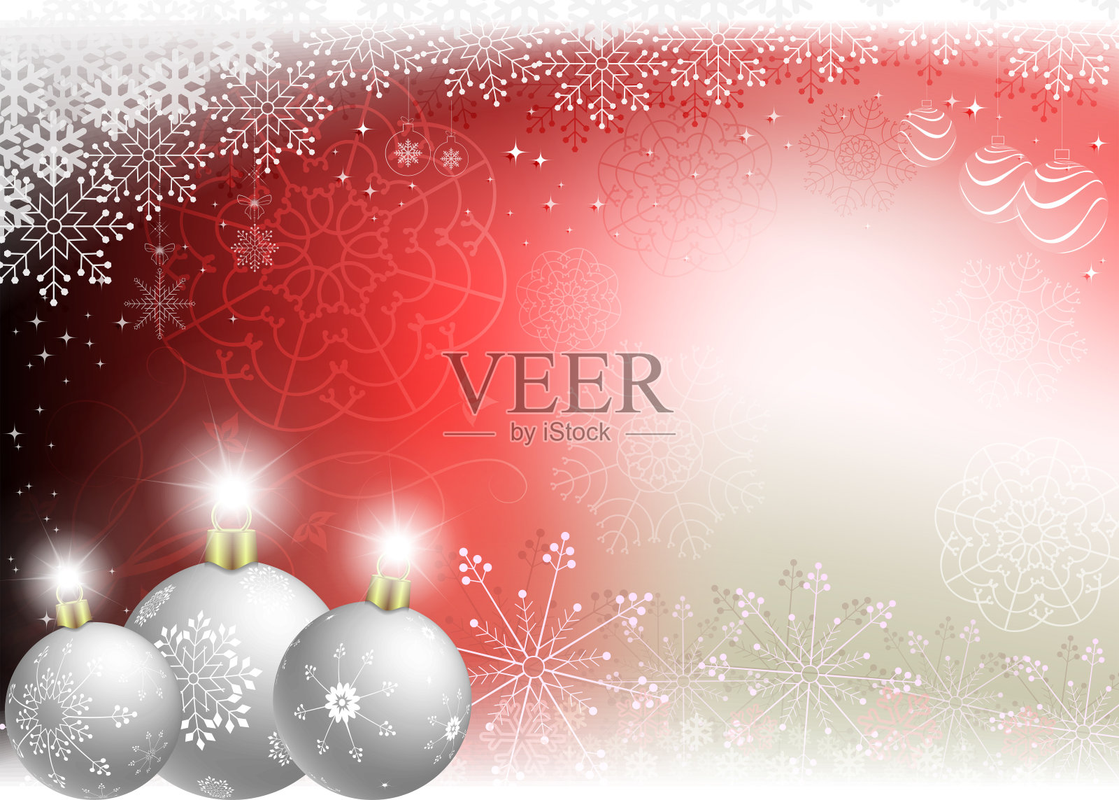 圣诞红背景与圣诞白球。插画图片素材