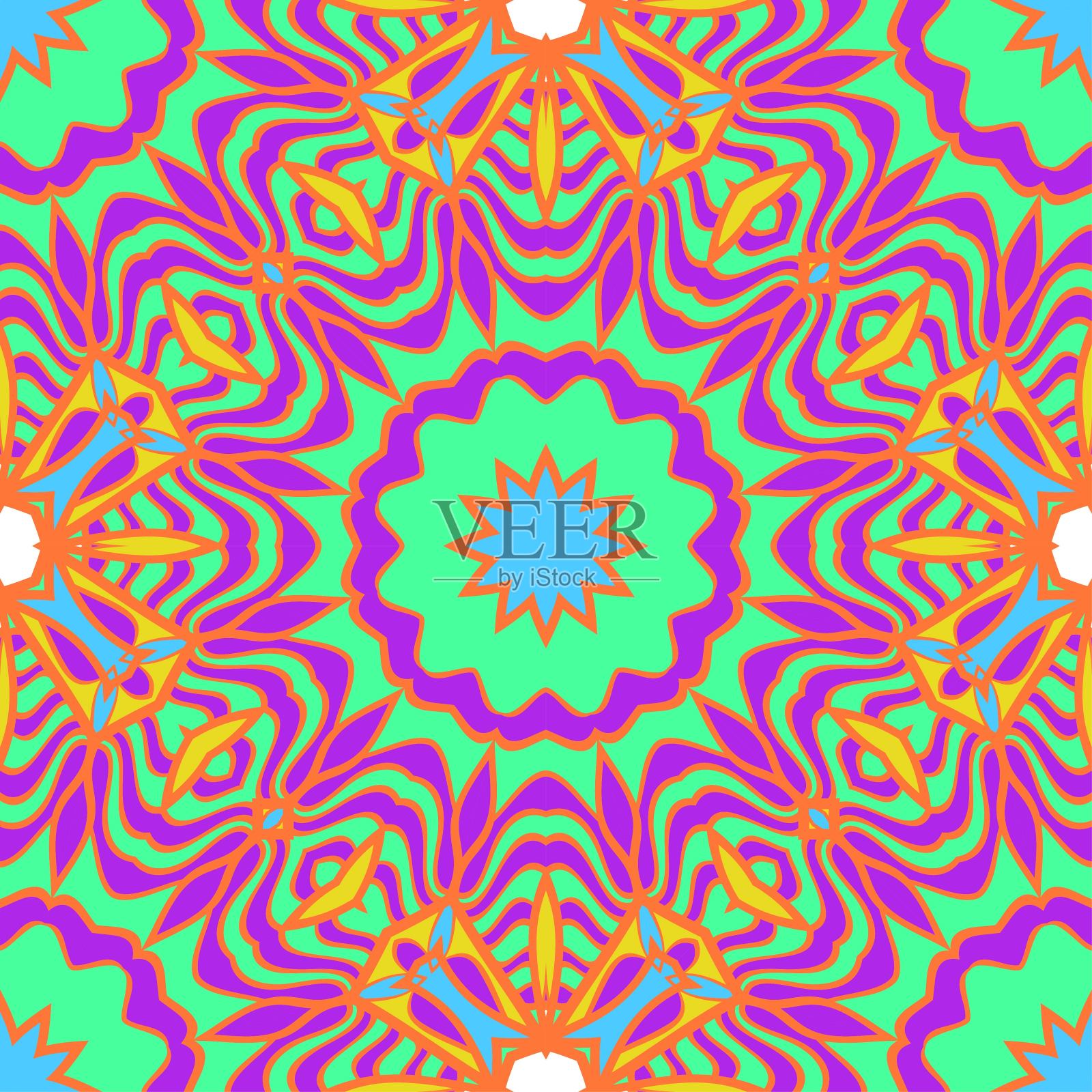 无缝复古,花卉风格的几何图案。矢量插图。用于设计、墙纸、背景插画图片素材