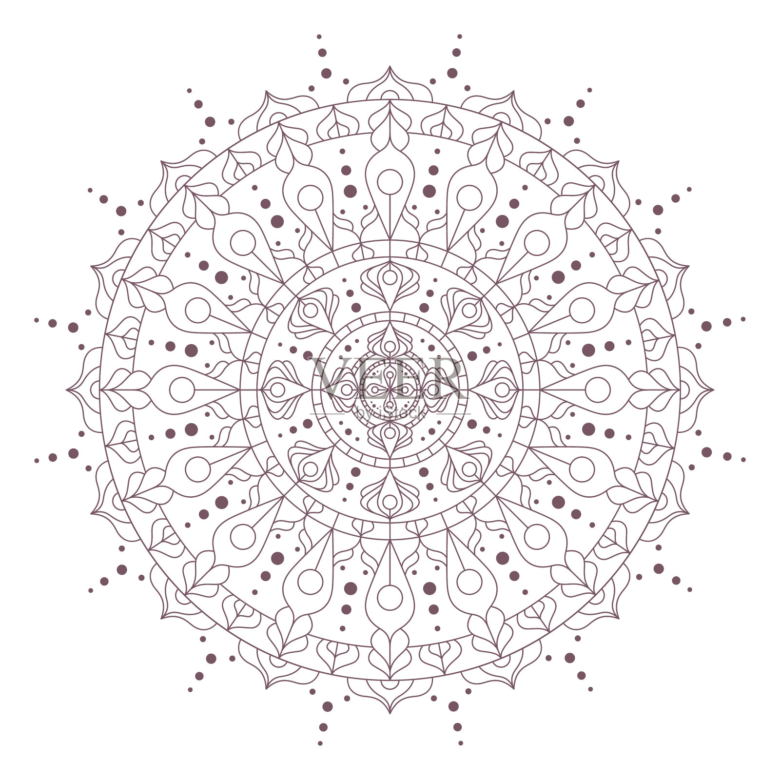 圆形曼陀罗的线条艺术为上色而设计插画图片素材