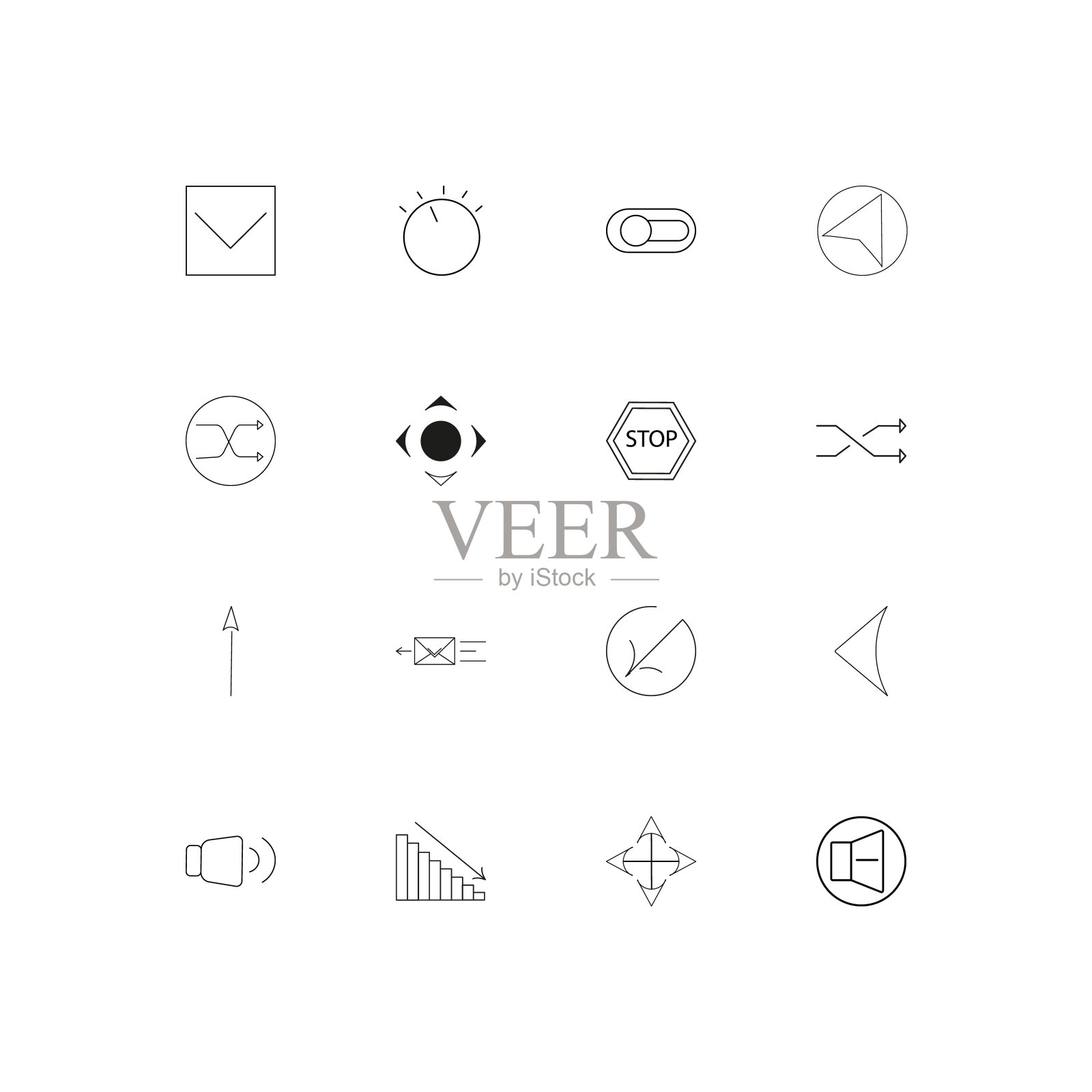 按钮线性细图标设置。勾勒出简单的矢量图标图标素材