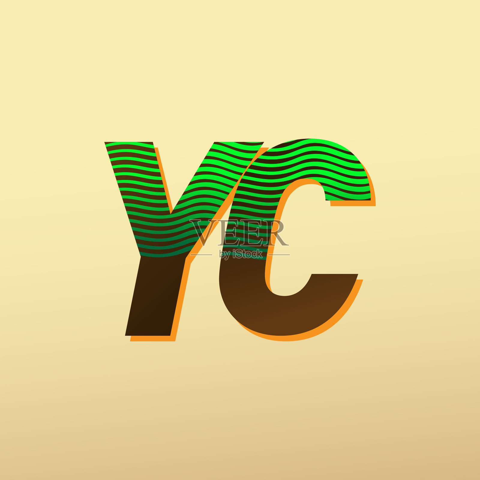 首字母铅字,颜色为绿色和棕色,带有条纹插画图片素材