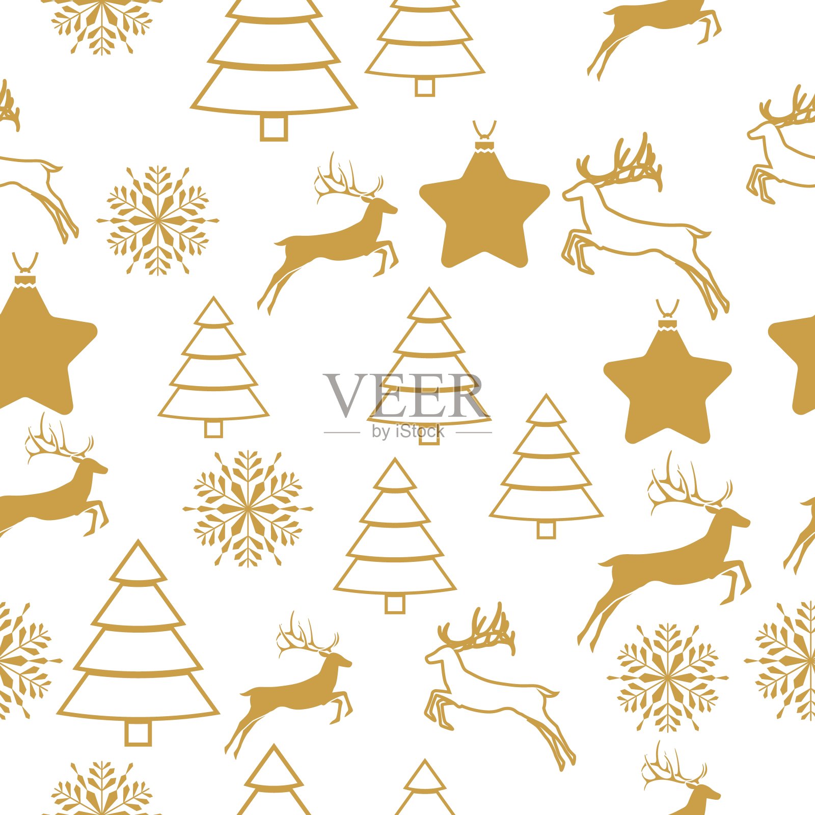 白色背景上的圣诞节金色元素,zentangl和doodle元素的无缝图形图案,包装纸插图插画图片素材