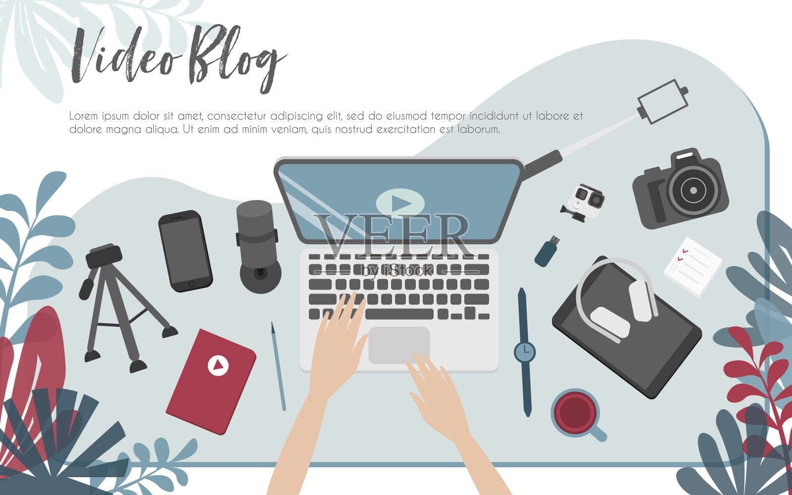 视频博主工作地点插画图片素材