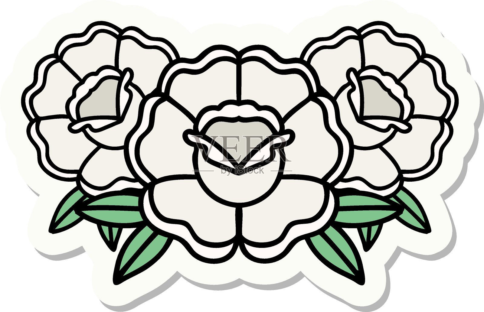 纹身风格贴纸的一束花插画图片素材