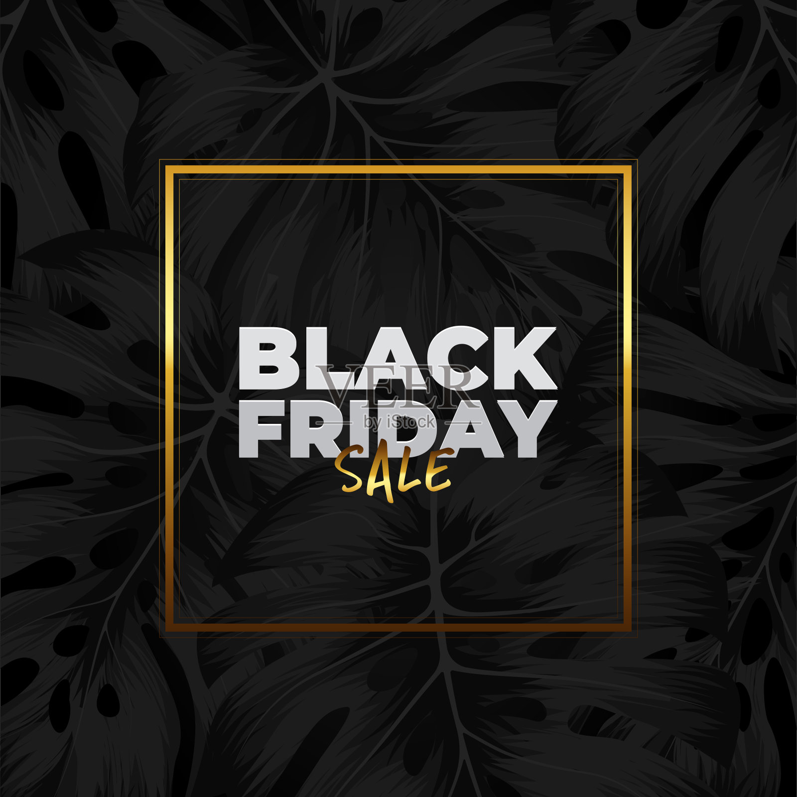 黑色星期五的横幅促销,还有黑色的美味树叶。插画图片素材