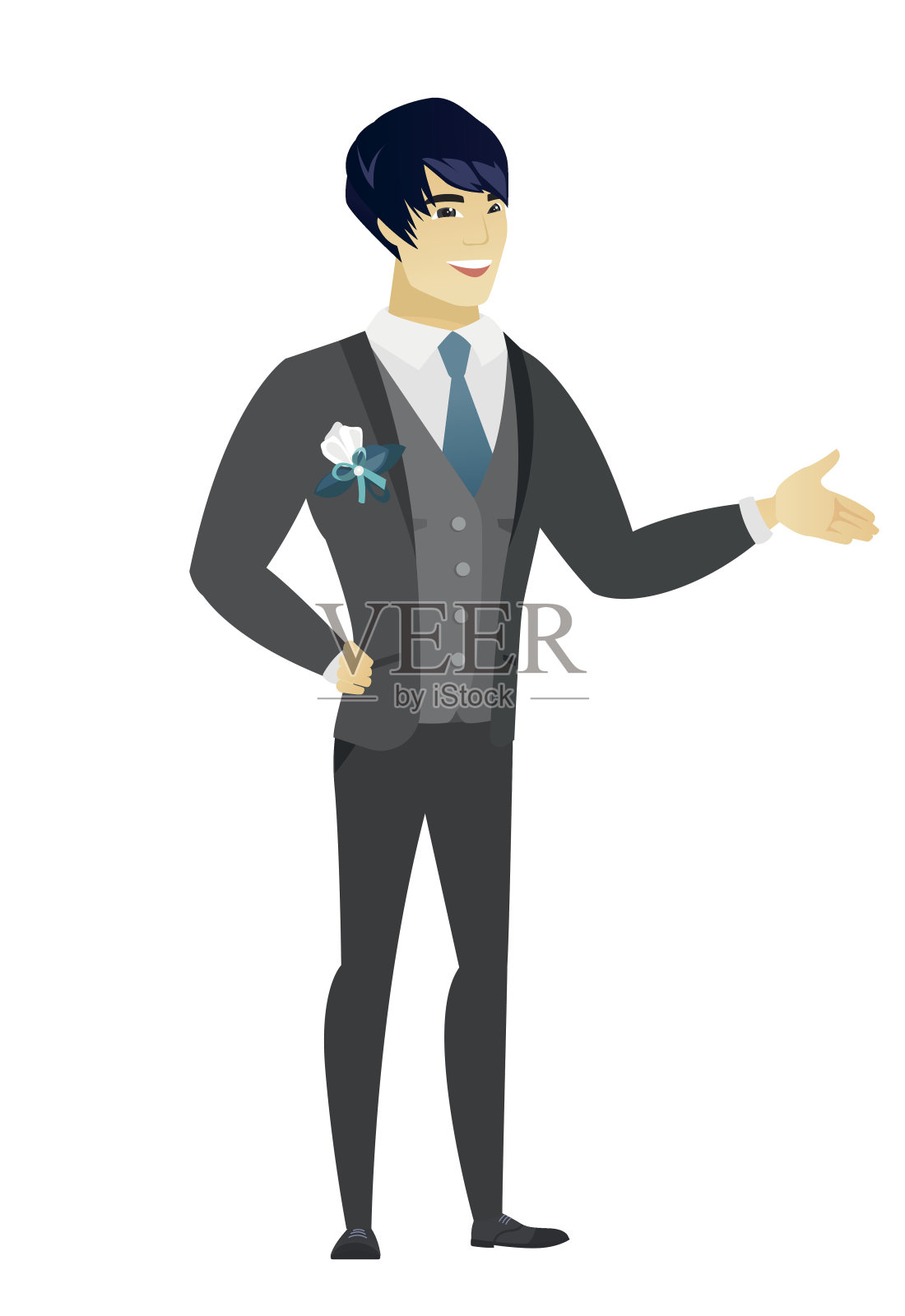 新郎伸出手臂表示欢迎插画图片素材