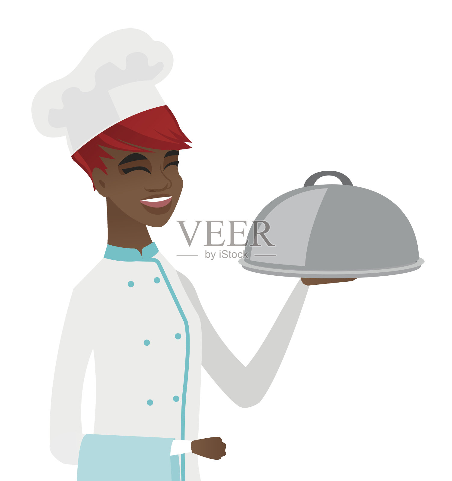 年轻的非洲厨师拿着毛巾和钟摆插画图片素材