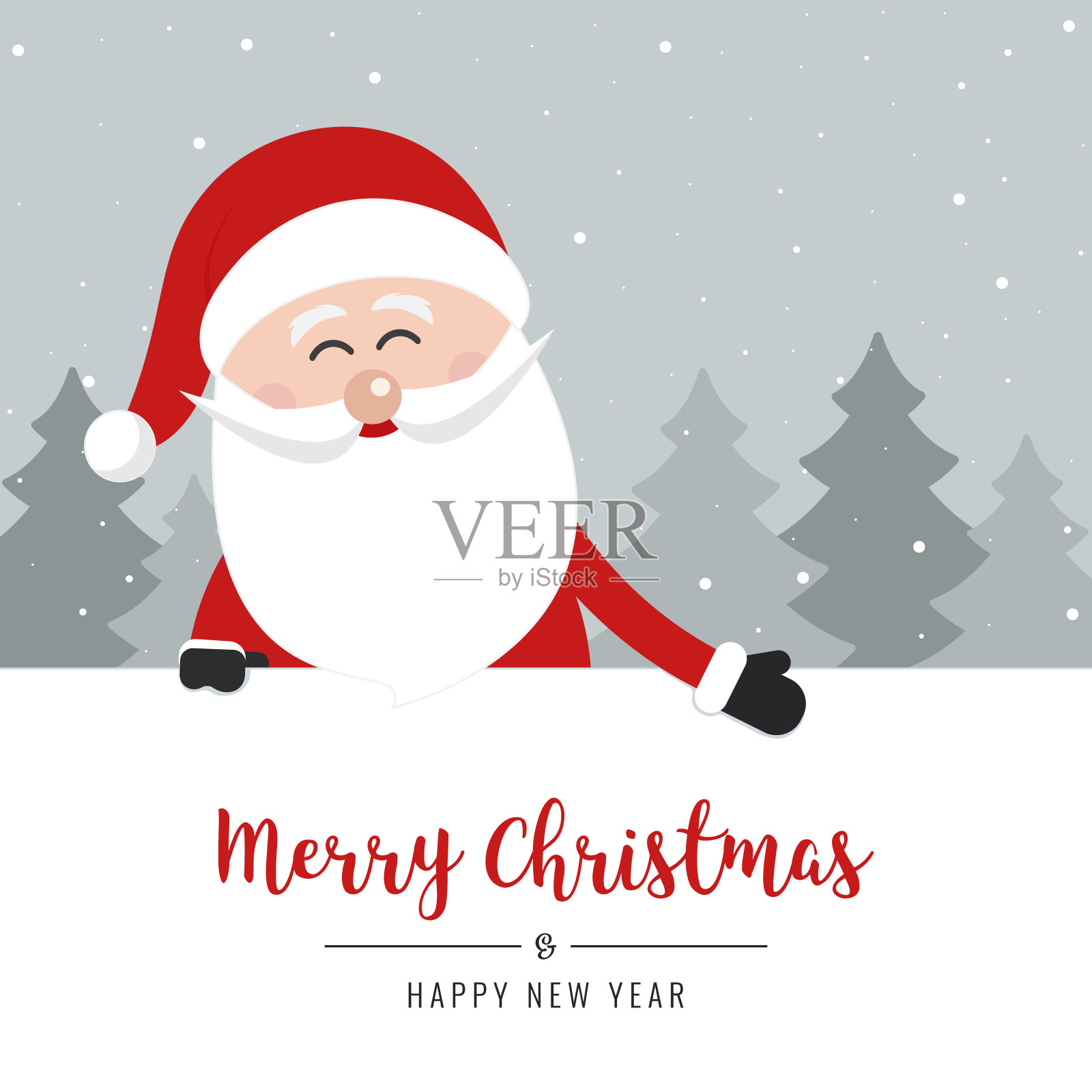 圣诞老人背后的旗帜显示圣诞问候冬季景观背景插画图片素材