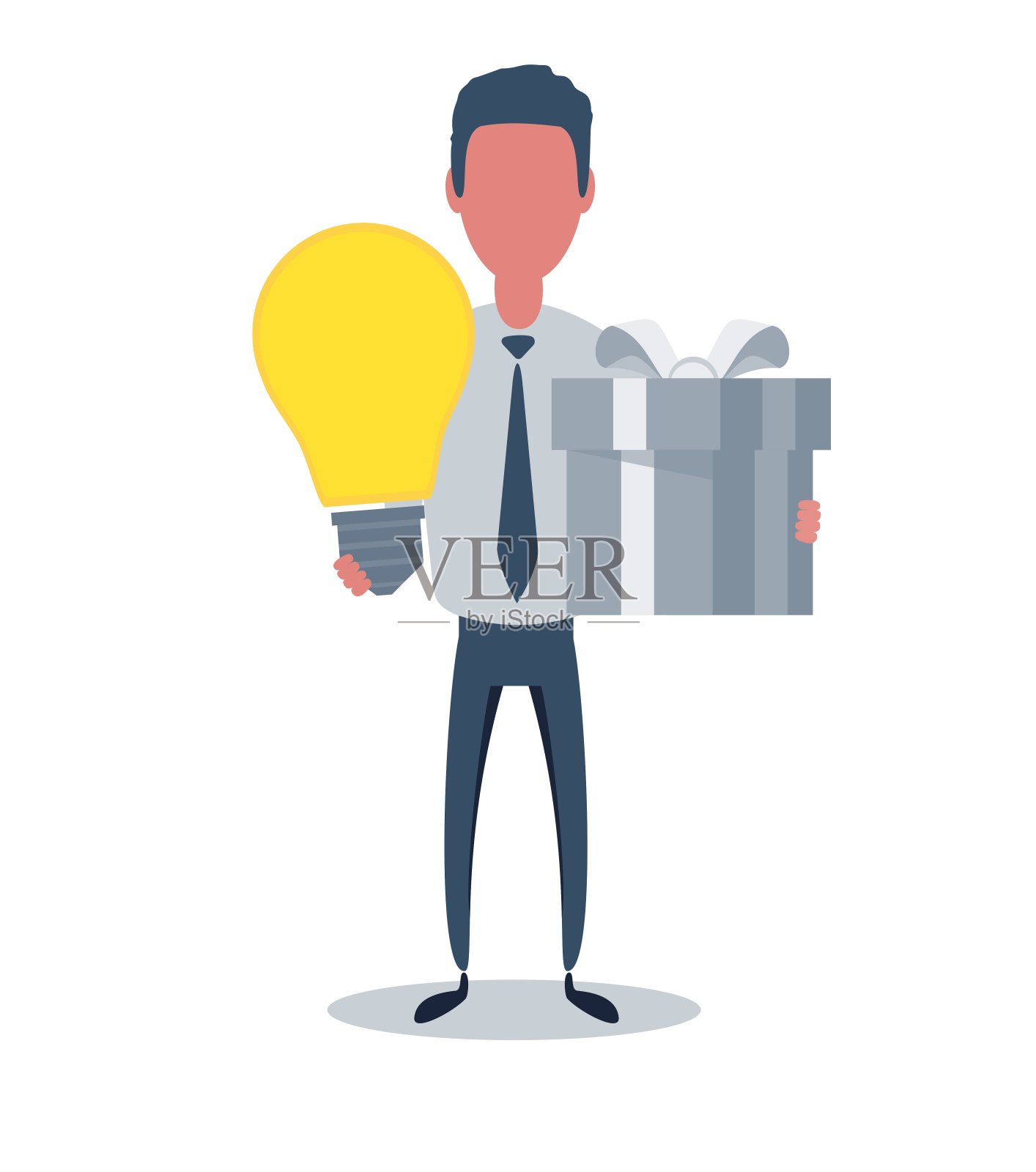 商人或职员。男性角色在时尚的简单风格与对象,平面矢量插图插画图片素材