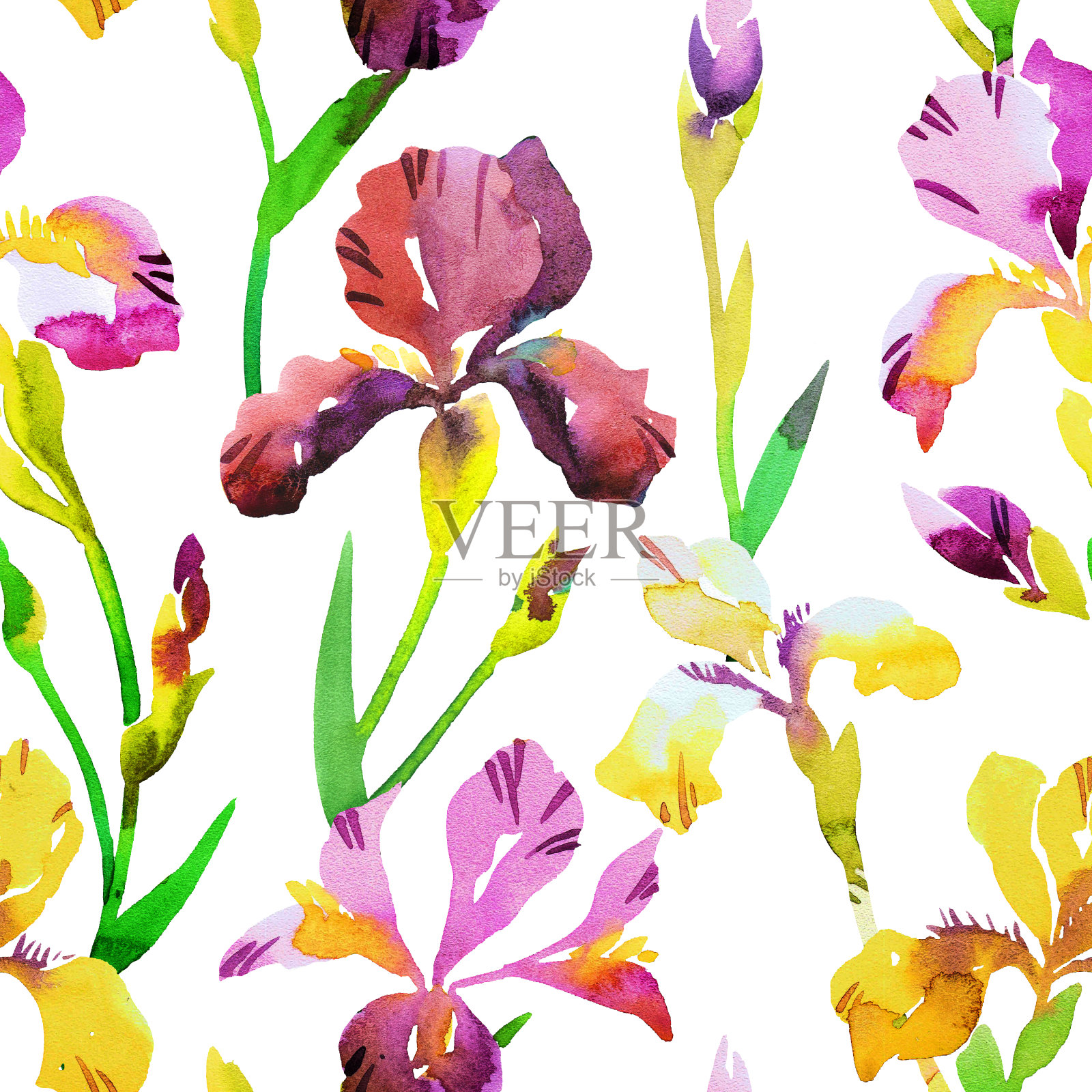 水彩花卉无缝图案插画图片素材