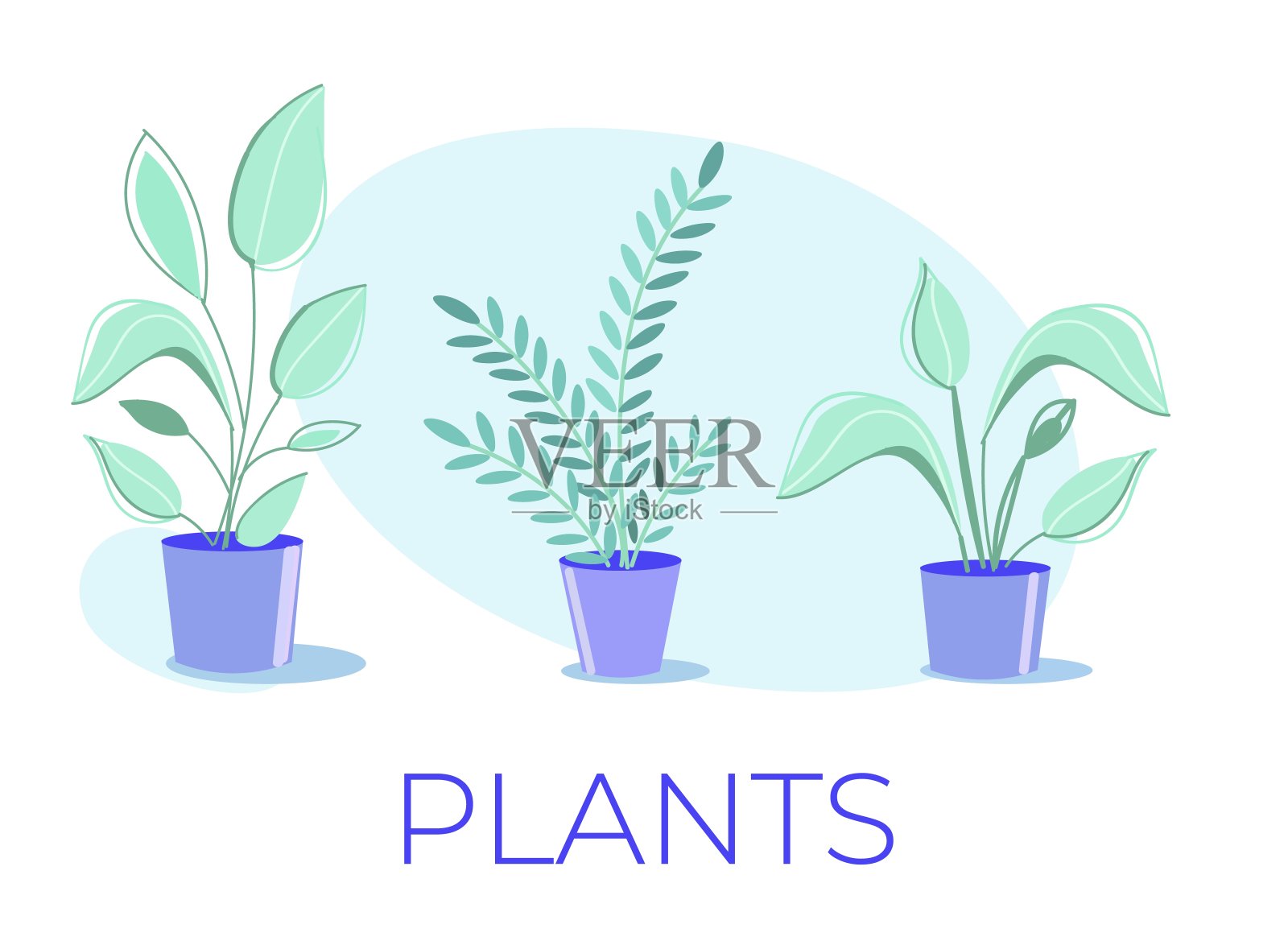 卡通海报与盆栽家庭植物收集插画图片素材