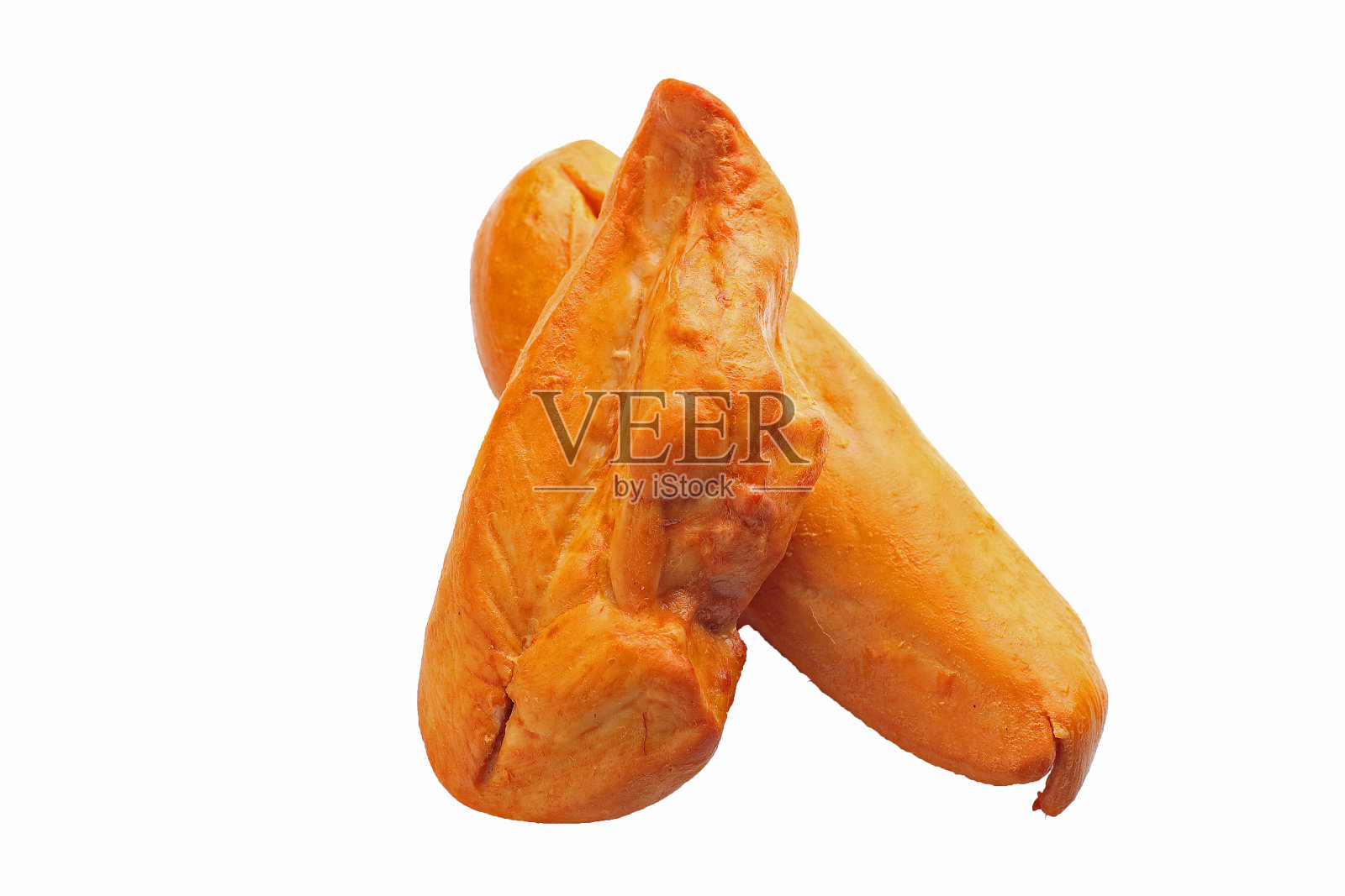 两块烟熏鸡胸肉。鸡。孤立在白色背景上。蛋白质含量高的食物。照片摄影图片