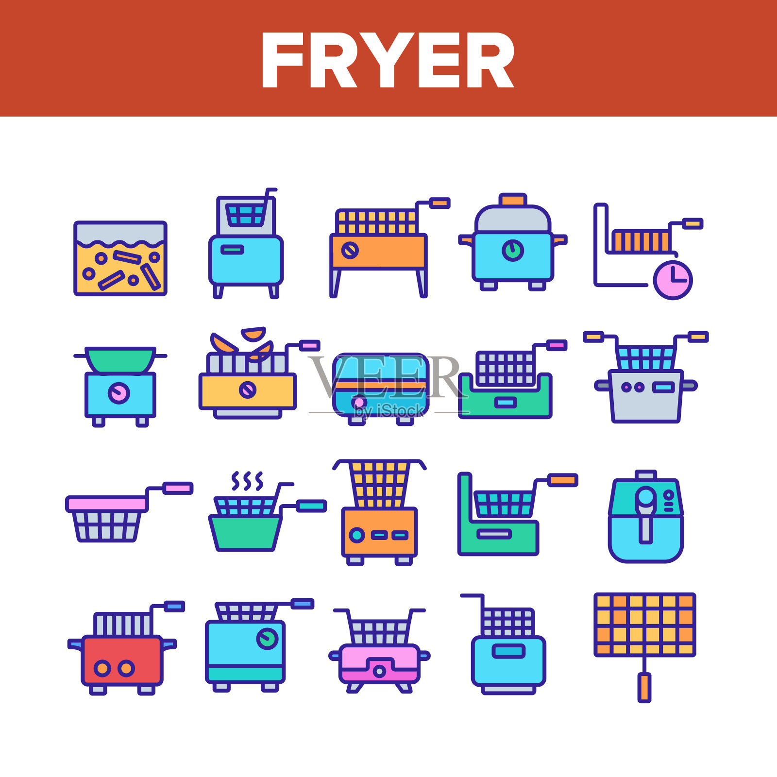 油锅电子工具收集图标设置矢量图标素材