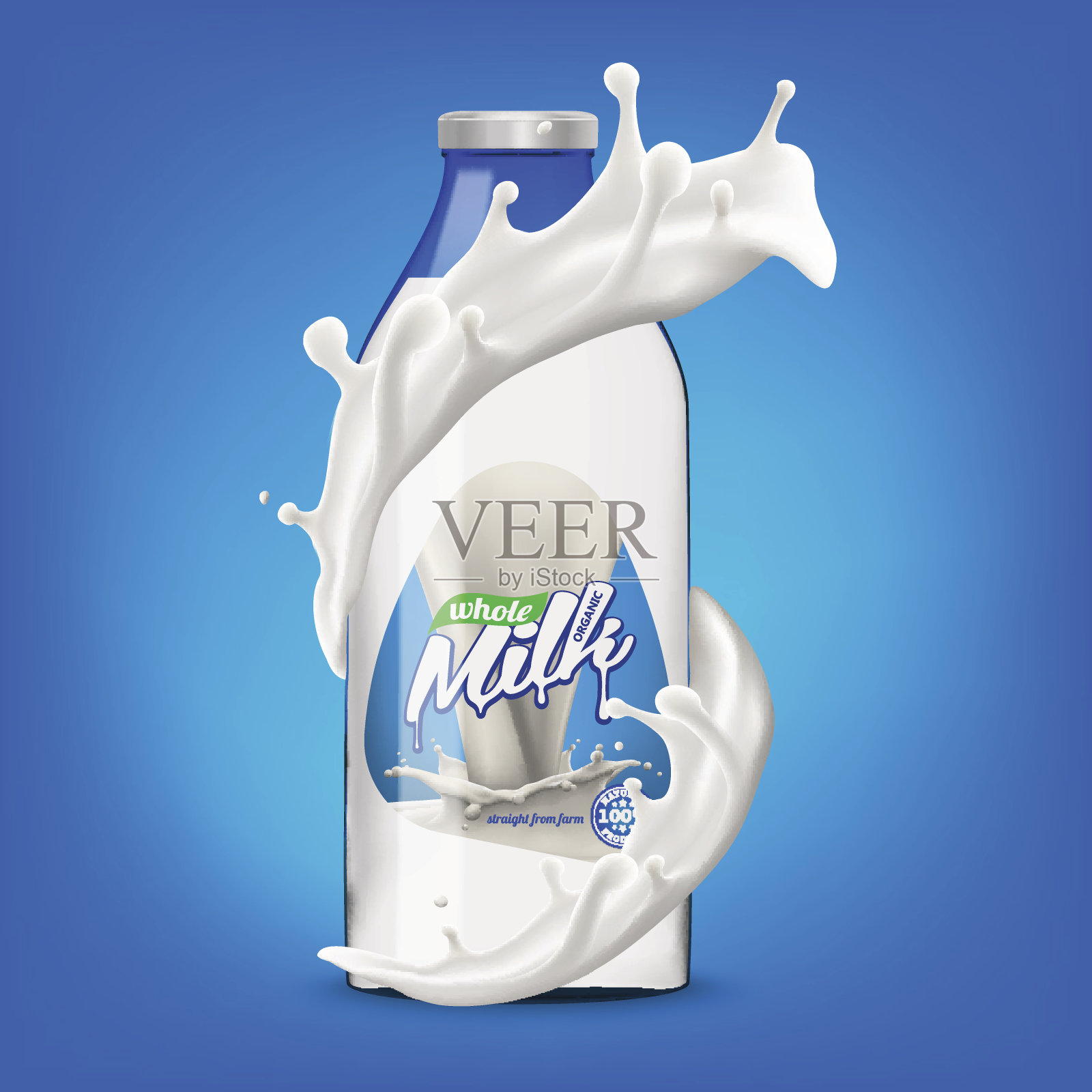 牛奶瓶在溅牛奶3d矢量图标插图插画图片素材