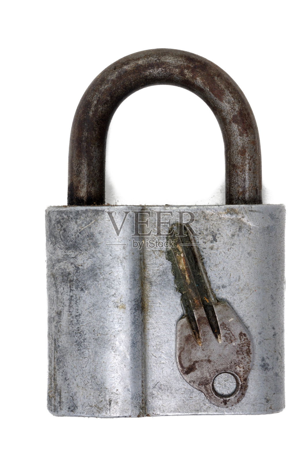 白色背景上的旧锁和钥匙。从以上观点。照片摄影图片