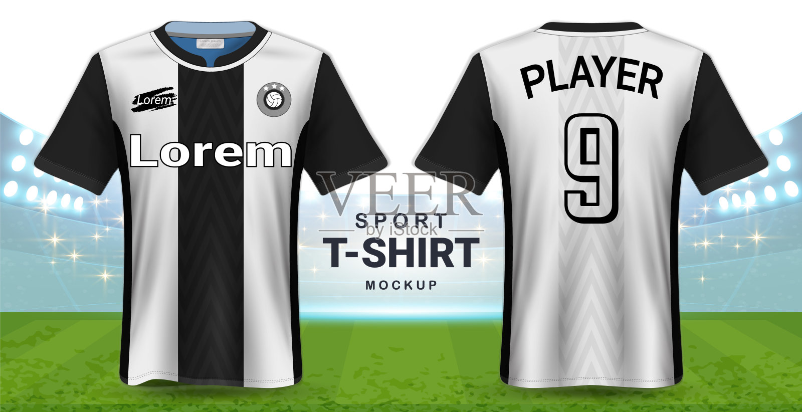 足球球衣和运动t恤模型模板,现实的图形设计正面和背面的足球套装制服,容易的可能性应用你的艺术品,文本,图像,标志插画图片素材