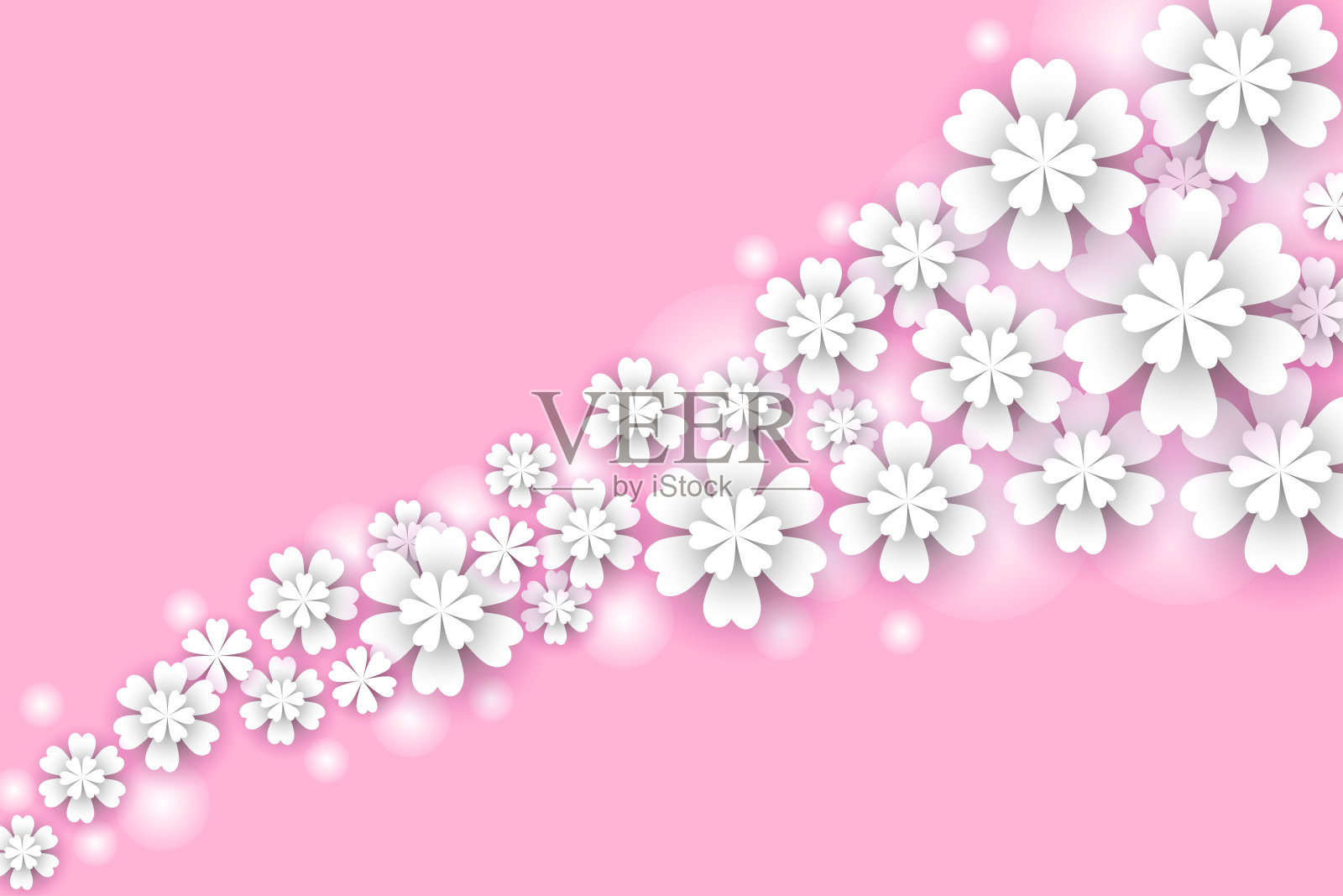 折纸风格的粉红色背景上的纸花。矢量图插画图片素材