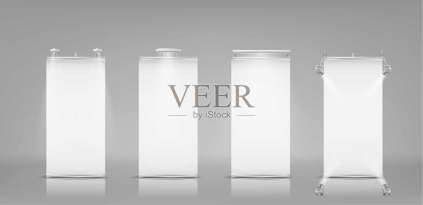 矢量空白卷起横幅,垂直站立插画图片素材