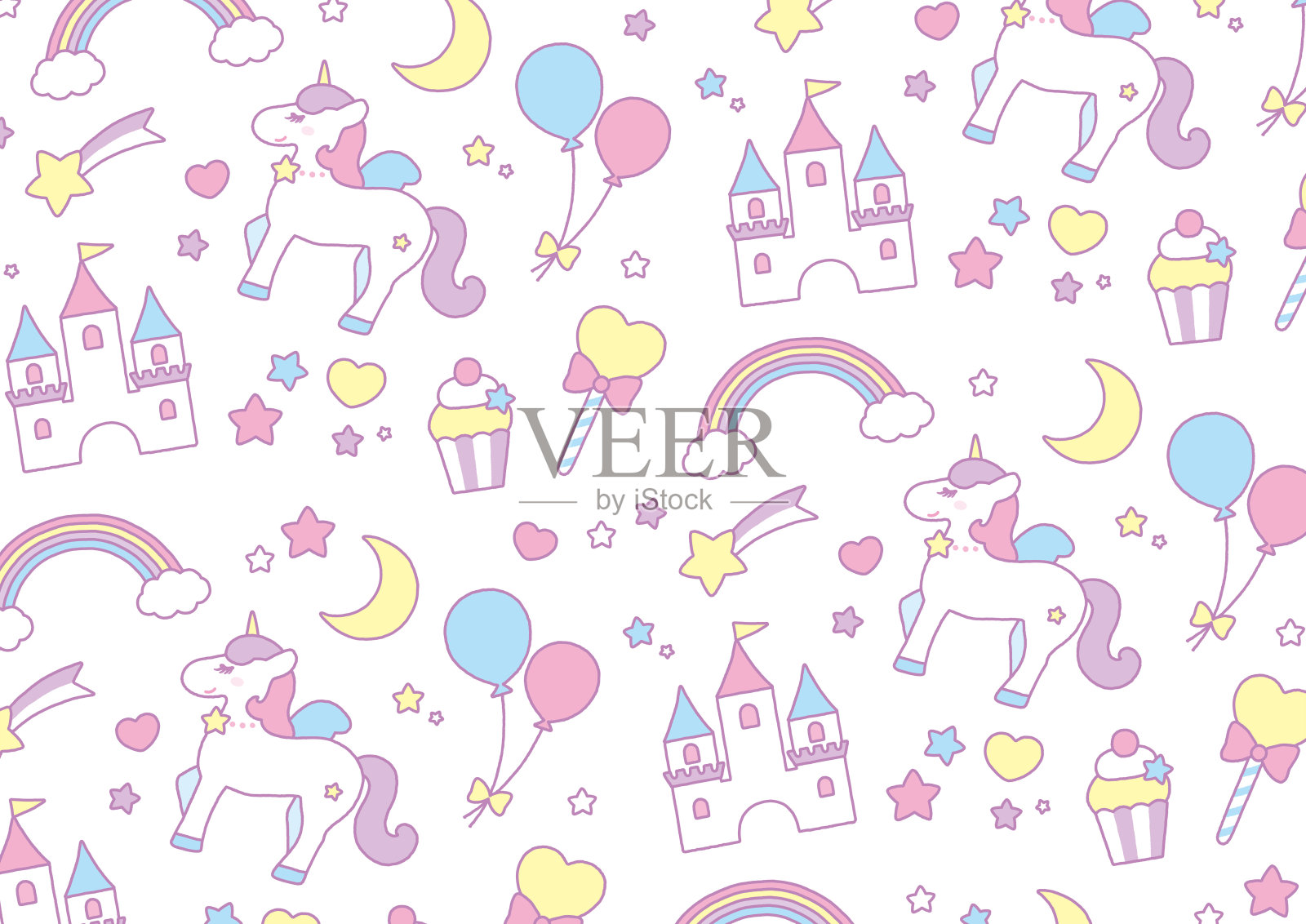 独角兽,城堡仙女的模式插画图片素材