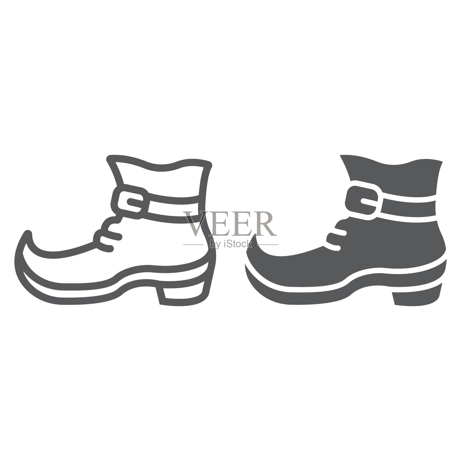 小精灵的靴子线和字形图标,圣帕特里克节和鞋类,小精灵的鞋标志,矢量图形,白色背景上的线性图案,eps 10。图标素材