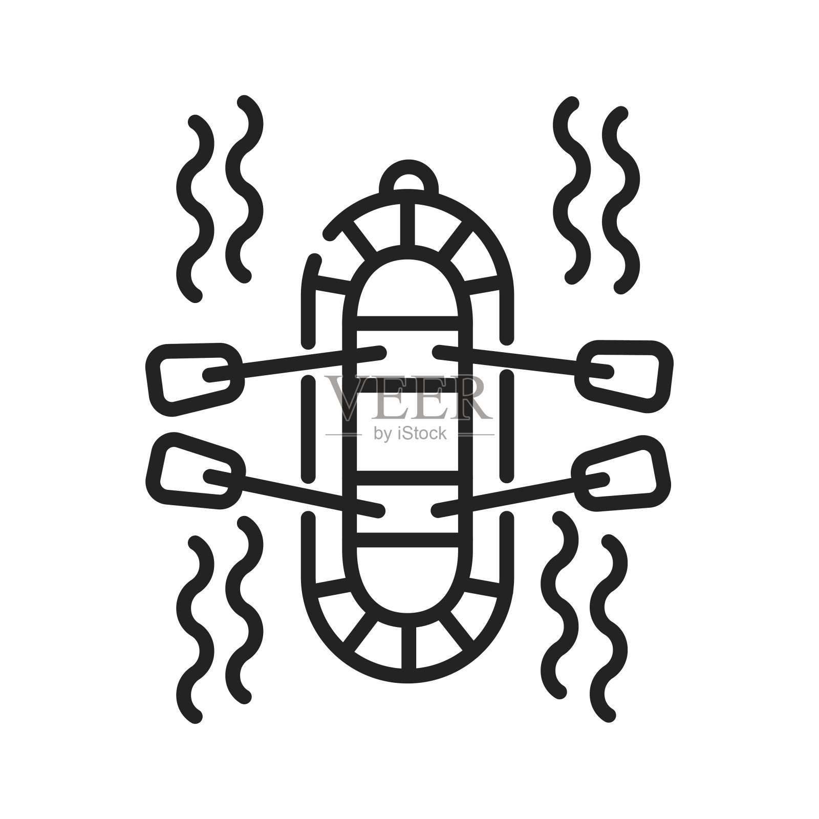 漂流黑线图标上的白色背景。极端。在河里的急流上游泳。象形文字用于网页、手机应用、促销。UI UX GUI设计元素。可编辑的中风。插画图片素材