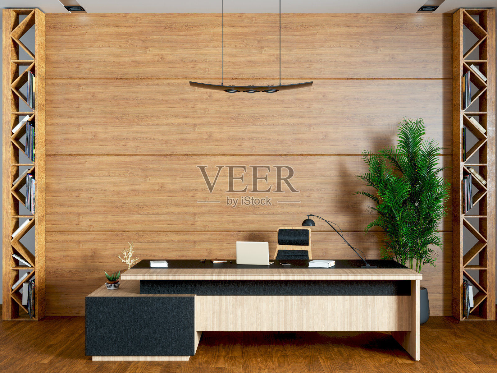 CEO桌子的木材与笔记本电脑在办公室照片摄影图片