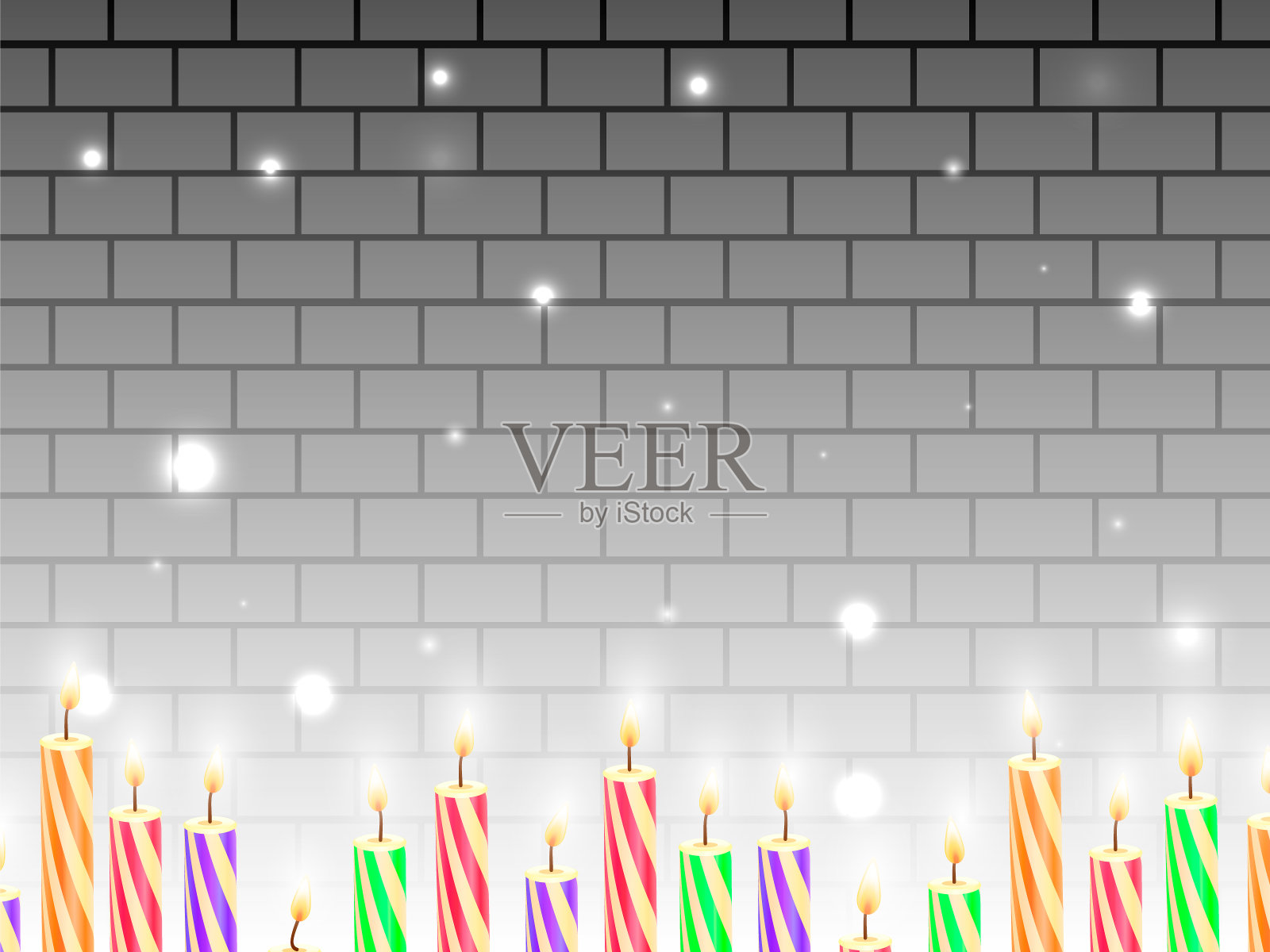 灰色的砖块背景上点缀着五颜六色的节日蜡烛。向量股票插图插画图片素材