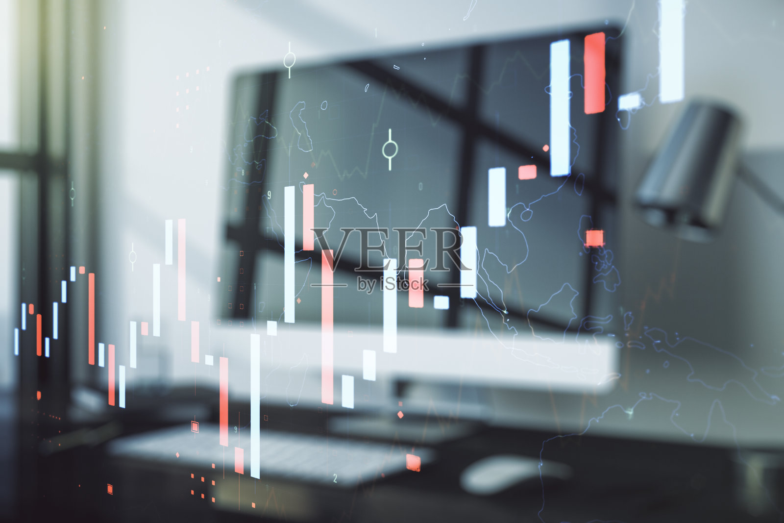 多重暴露抽象财务图表的计算机背景,银行和会计概念照片摄影图片