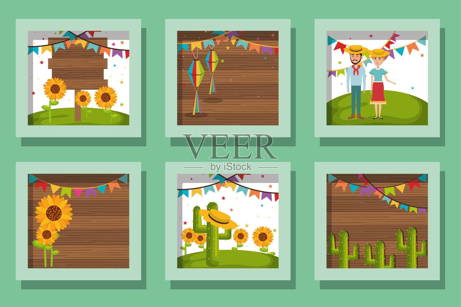 捆绑设计的节日朱尼纳图标插画图片素材