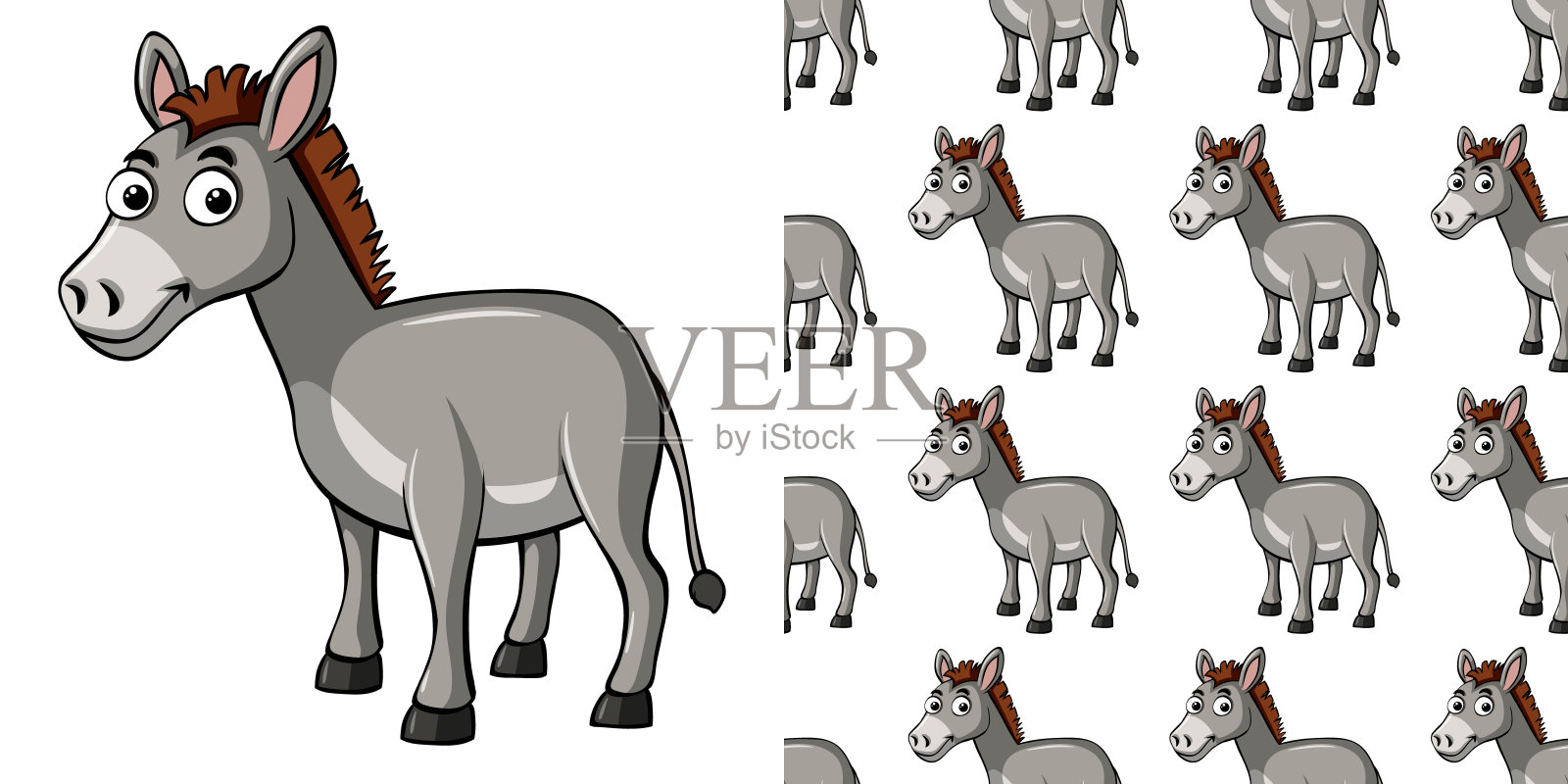 无缝背景设计与灰色驴插画图片素材