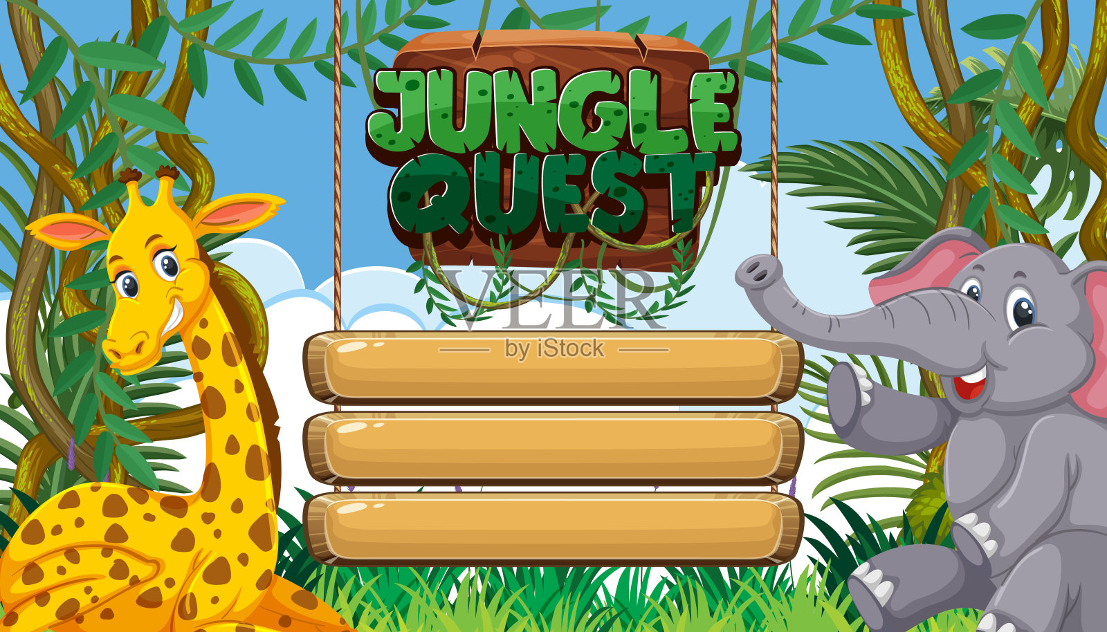 背景模板与空的标志和野生动物在森林插画图片素材